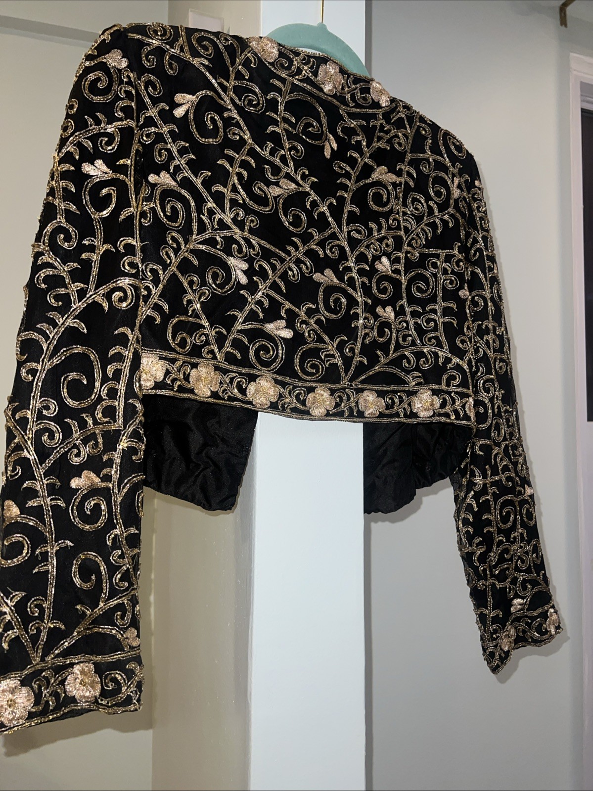 NWT 80s Laurence Kazar NY Vtg Glamour Gold Black Embroidered Jacket Silk Sz PL