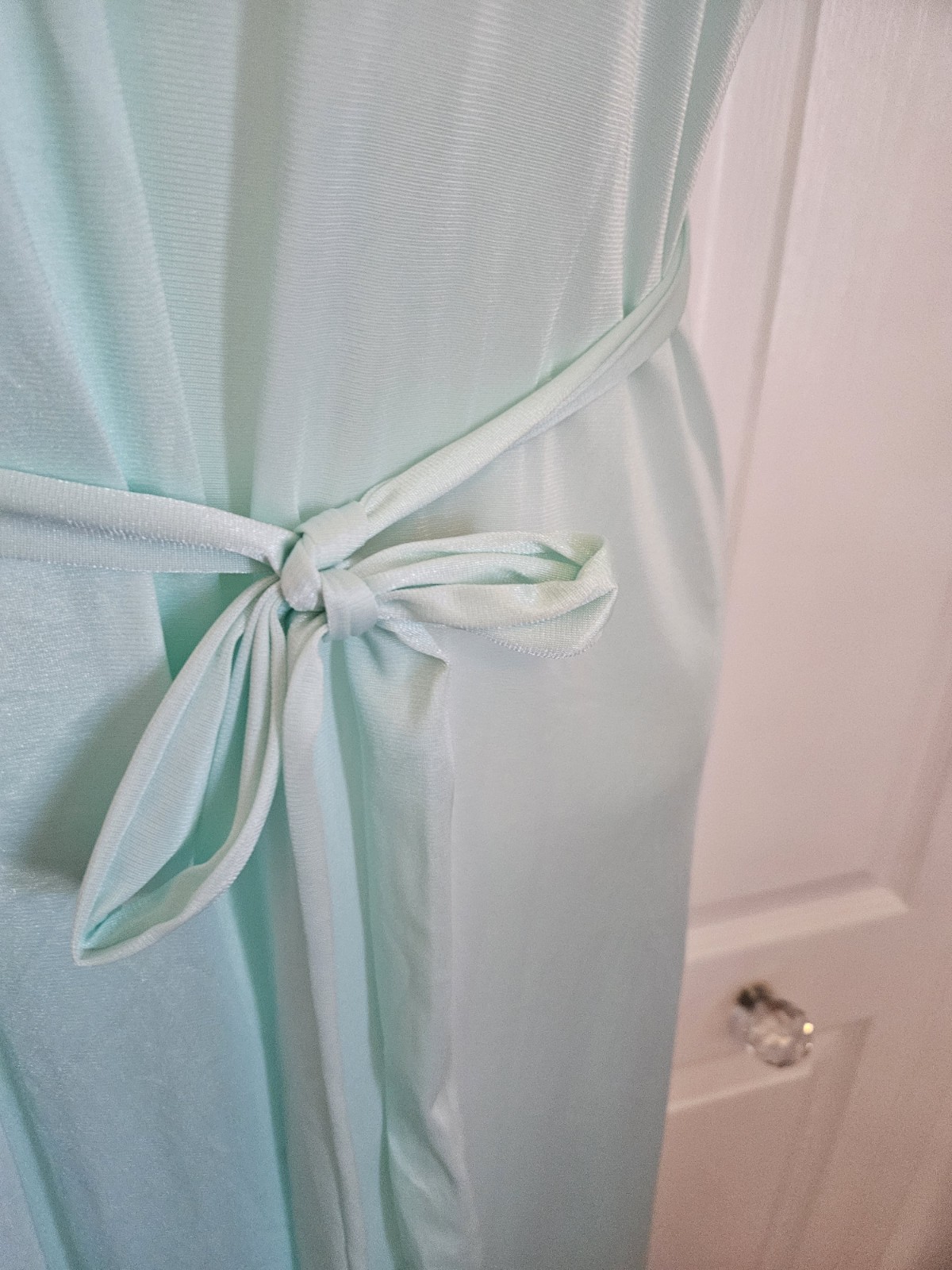 Vintage Robe Size XSMALL green nylon Smocked retro lace Ribbon 50s 60s