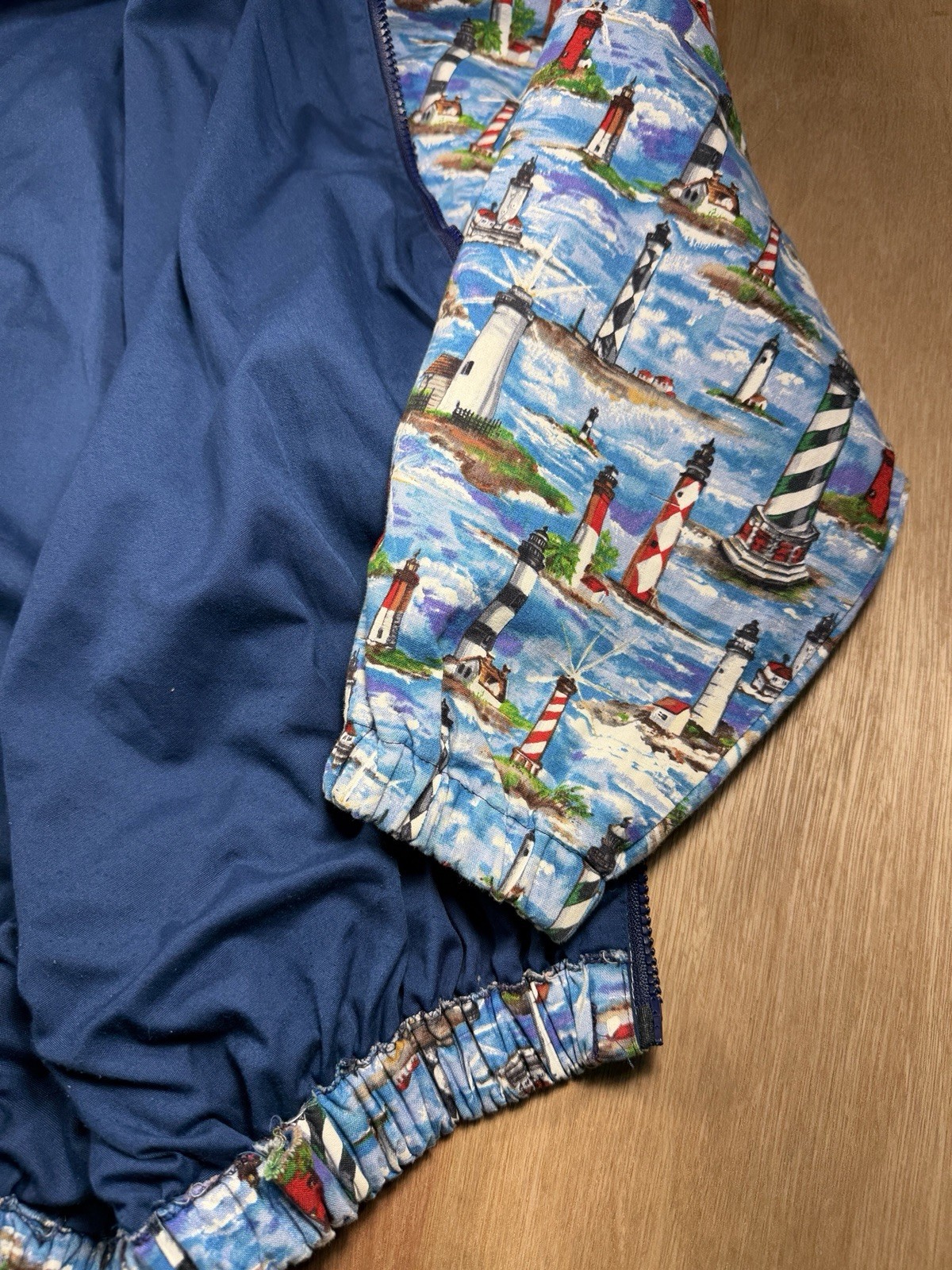 Vintage Lighthouse Coastal 70-80’s Cottage Bomber jacket Women XL Grandma Whimsy