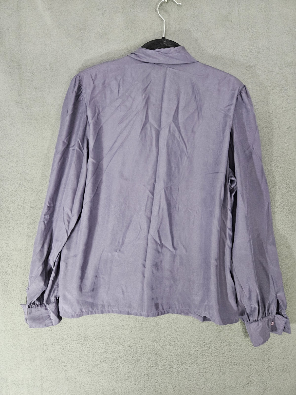 Vintage 80s York Fair Purple Button Down Blouse with Tie Collar Size 12