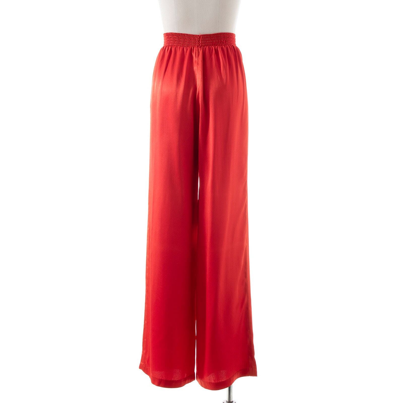Vintage 1970s Dress Pants 70s Red Satin High Waist Wide Leg Studio 54 Trousers