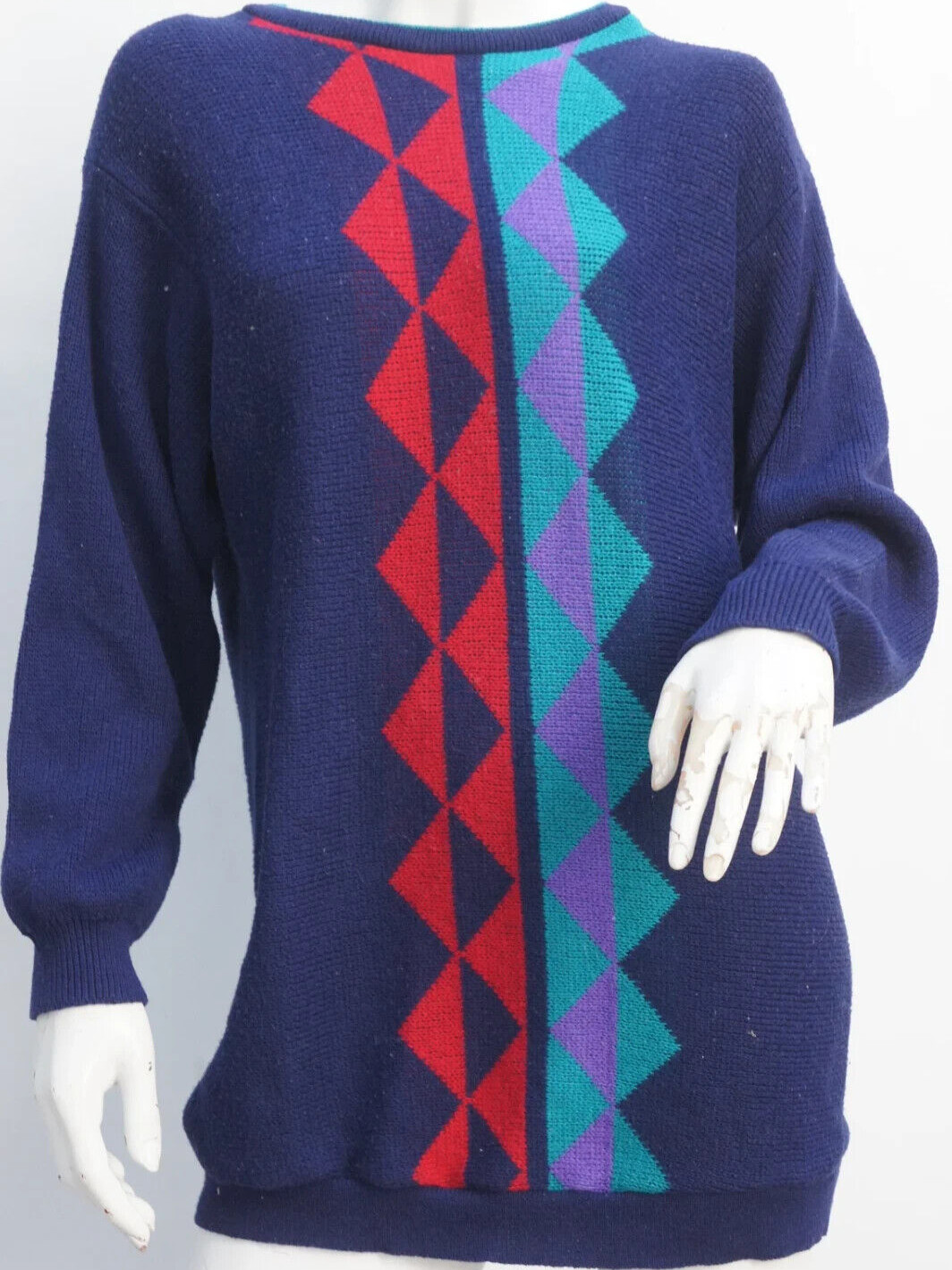 Vintage 80s Women’s Geometric Print Sweater Long Sweater Triangles Print Retro