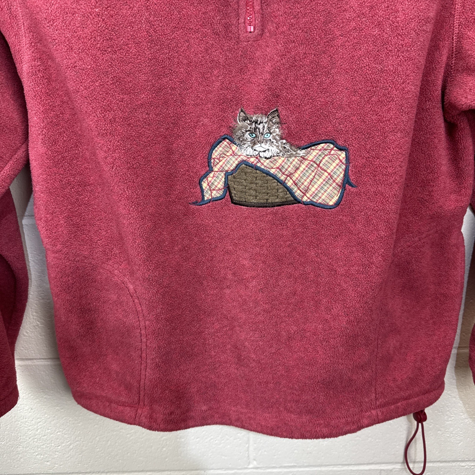 Vintage Northern Reflections 1/4 Zip Pullover Fleece Sweater M Embroidered Cat