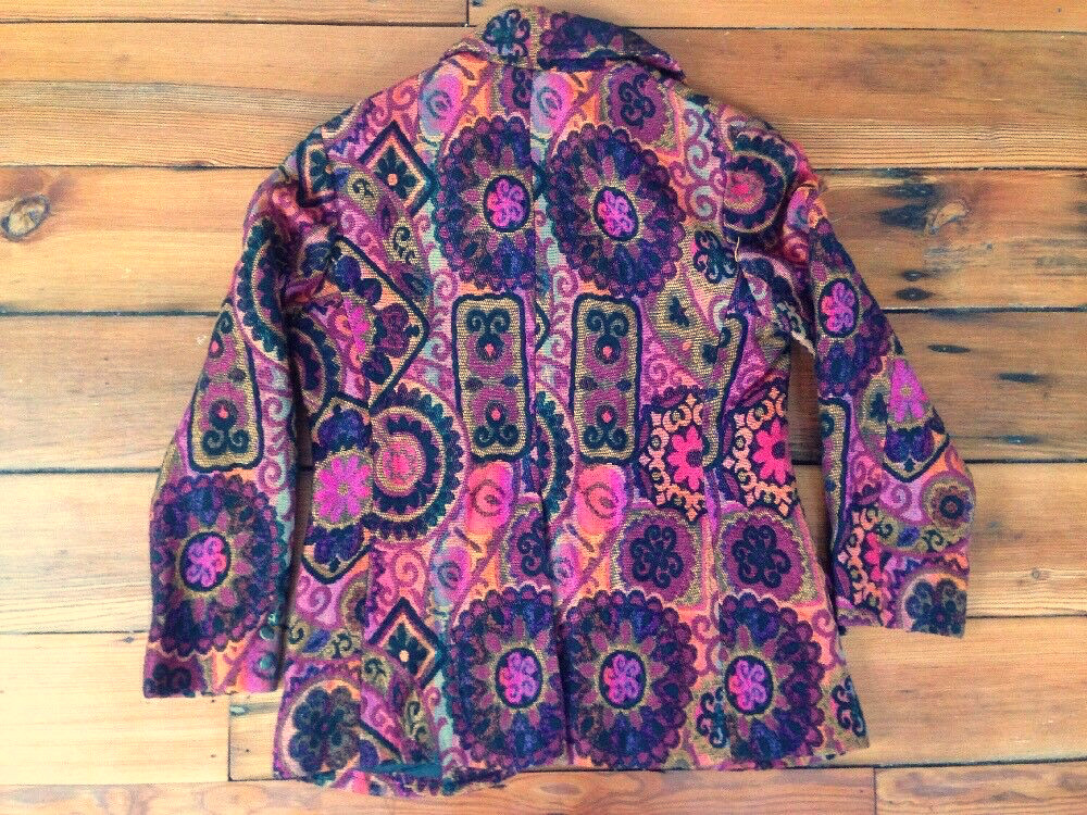 Vtg 70s Saks Fifth Ave Pewter Button Military Brocade USA Union Made Coat S-M