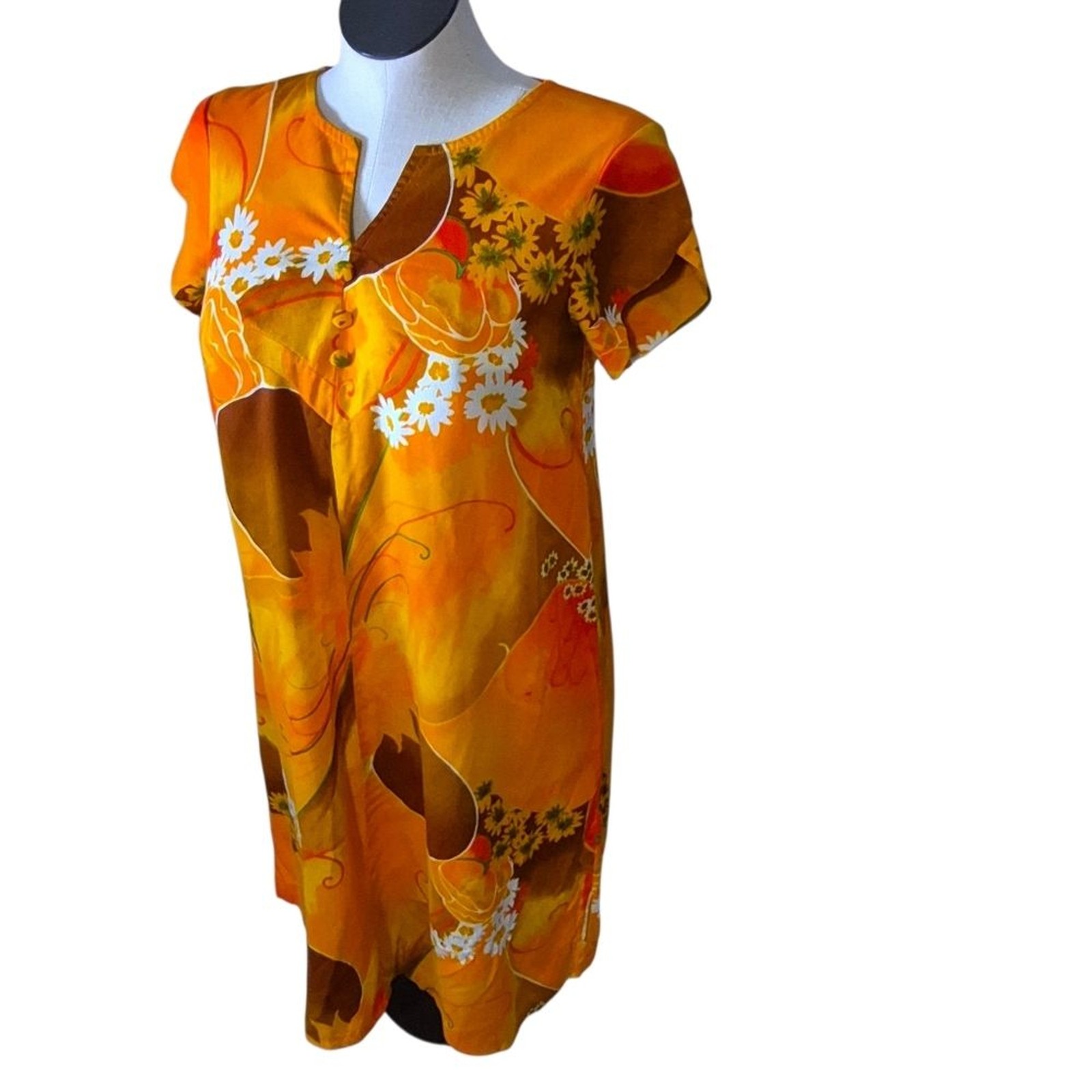 Vintage 60s Paradise Hawaii Orange Floral Shift Dress 12