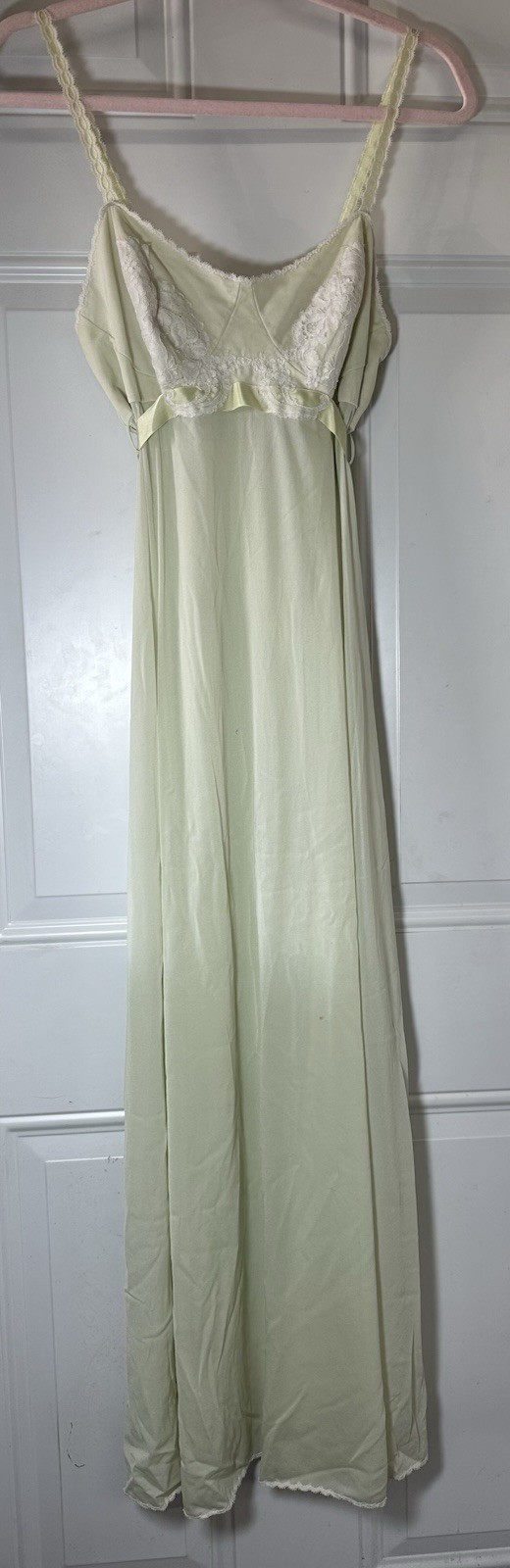 Vintage Vassarette Crepelon Nightgown Slip Lingerie Nylon Full Length Green