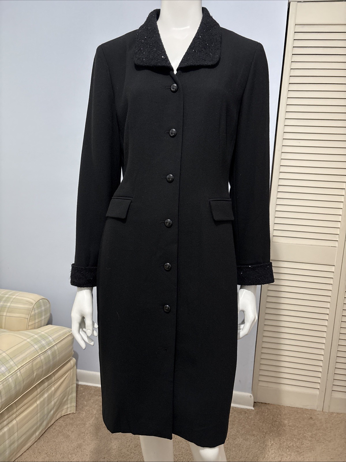 Vintage Kasper for A.S.L Chic Black Dress Buttons Down The Front Pockets Sz 8P