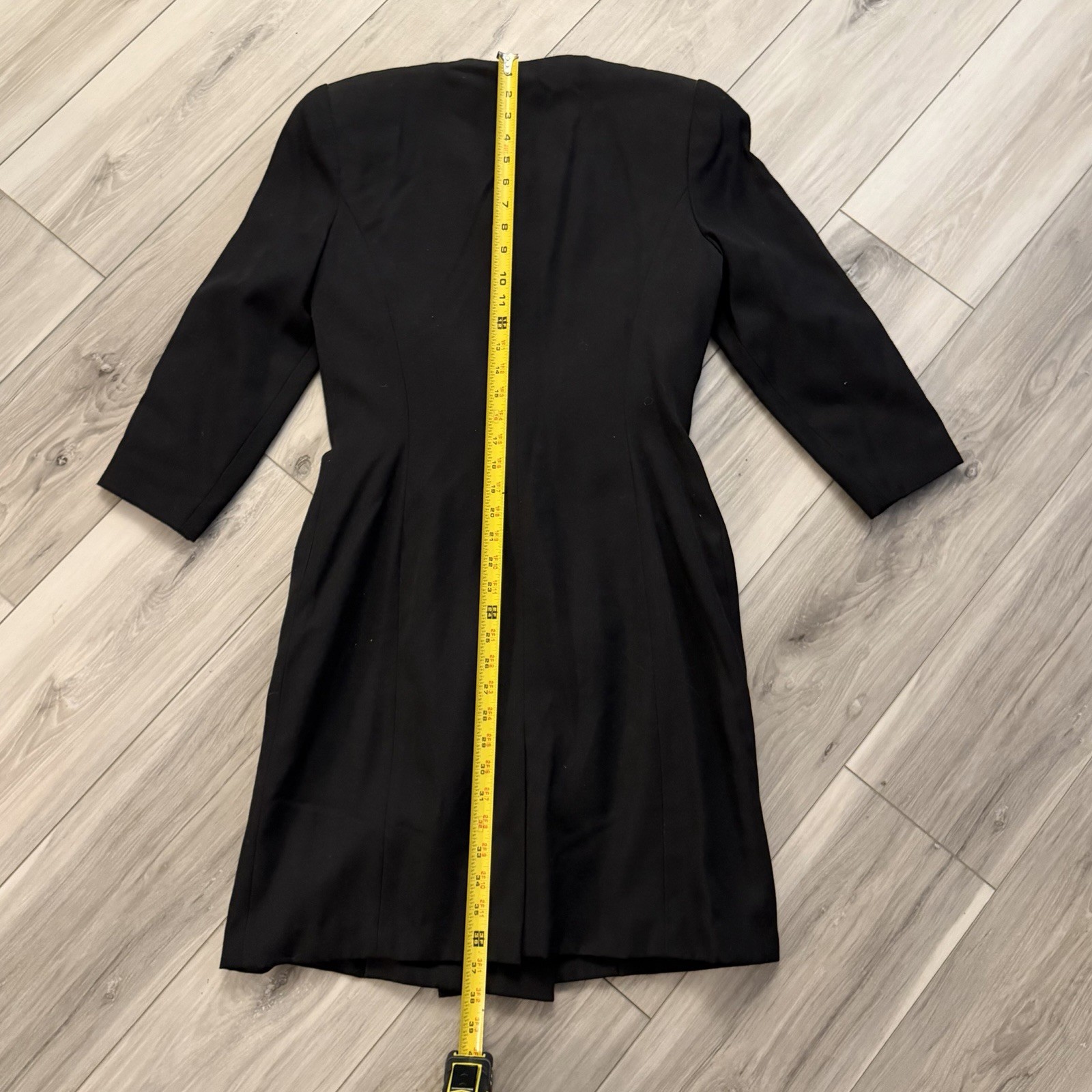 Vintage Kasper For ASL Lined Coat Dress Scalloped Trim Front Size 6 Black