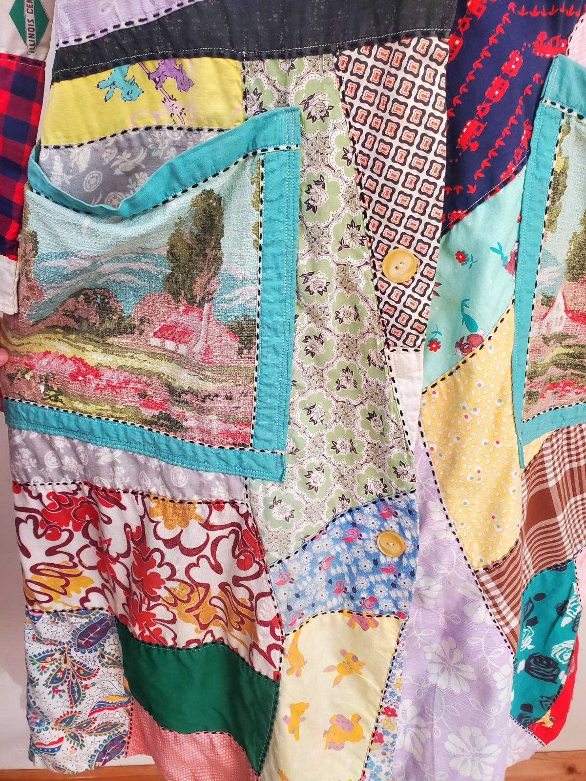 Vintage 1950s Crazy Quilt Chore Coat Jacket Patchwork Magnolia Pearl Handmade