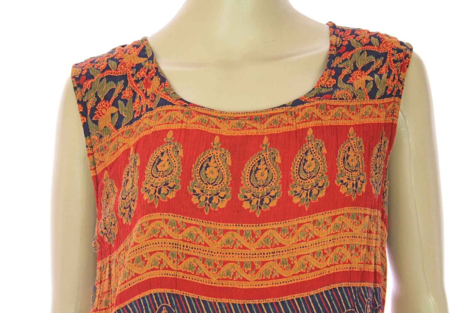 Vintage Rayon Maxi Dress Boho Festival Hippie India Glass Bead Tassels M
