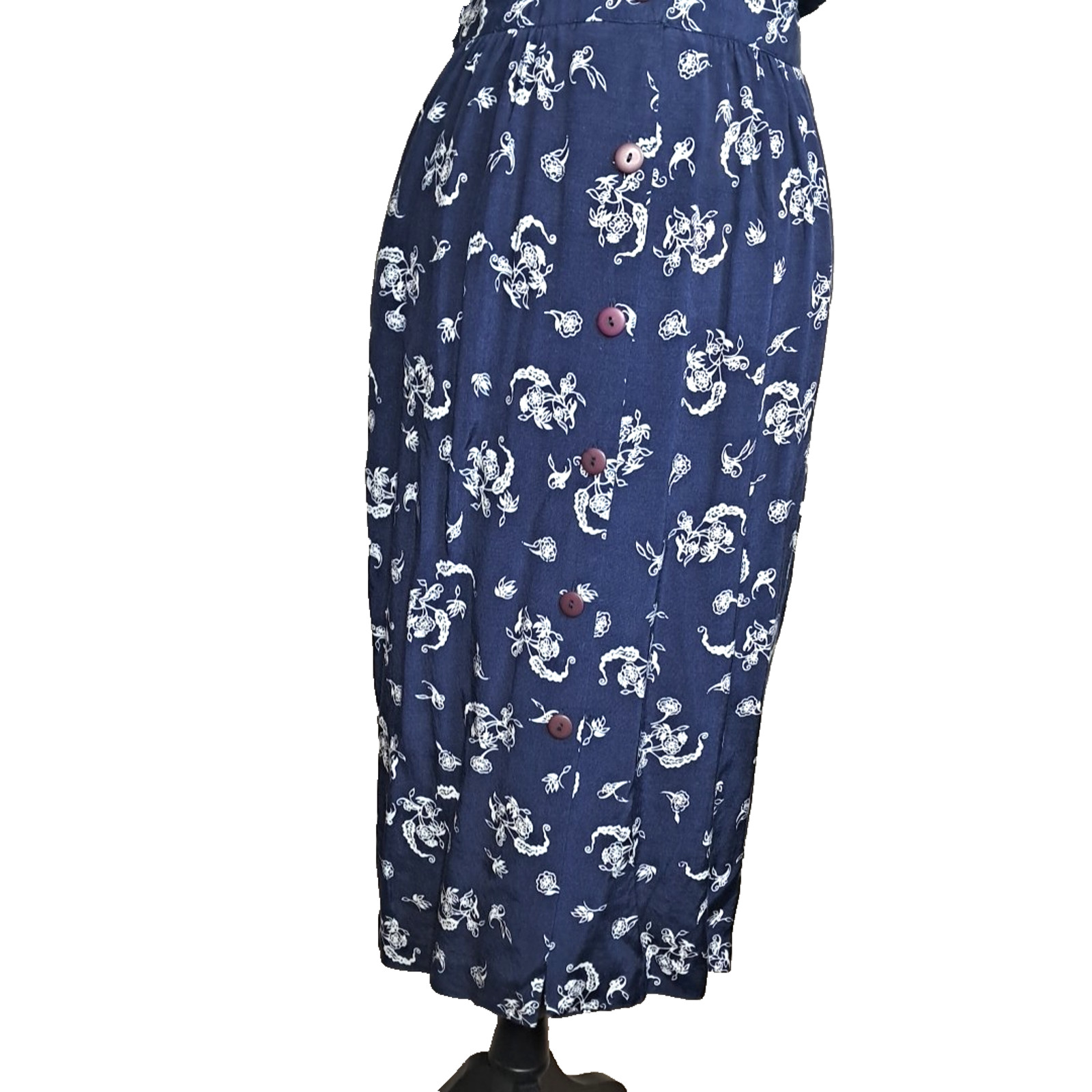 90’s Karen Stevens Floral Lace Collar Pencil Midi Dress Size 6 Blue Cottagecore