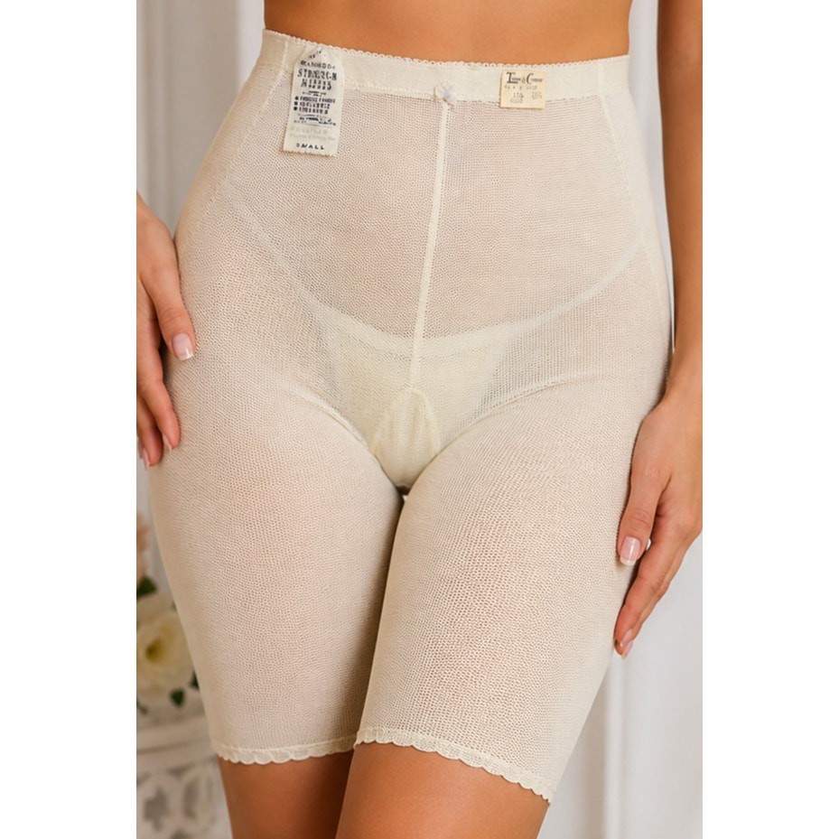 VTG 1950s Long Leg Panty Girdle Ivory Mesh Spandex Stretch Mates Fanfair S NOS