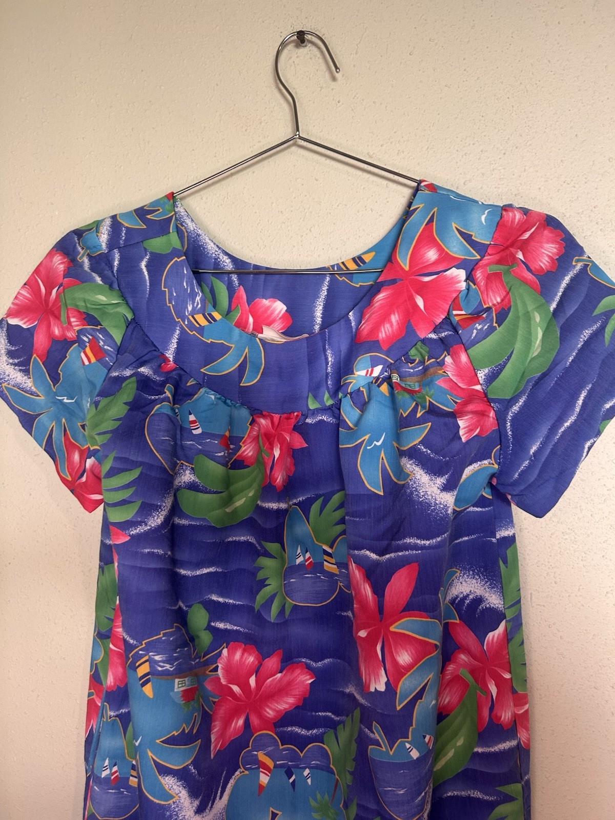 Vintage Island Fever Hawaii Maxi Mumu Dress Vibrant Blue Tropical Floral M 1984