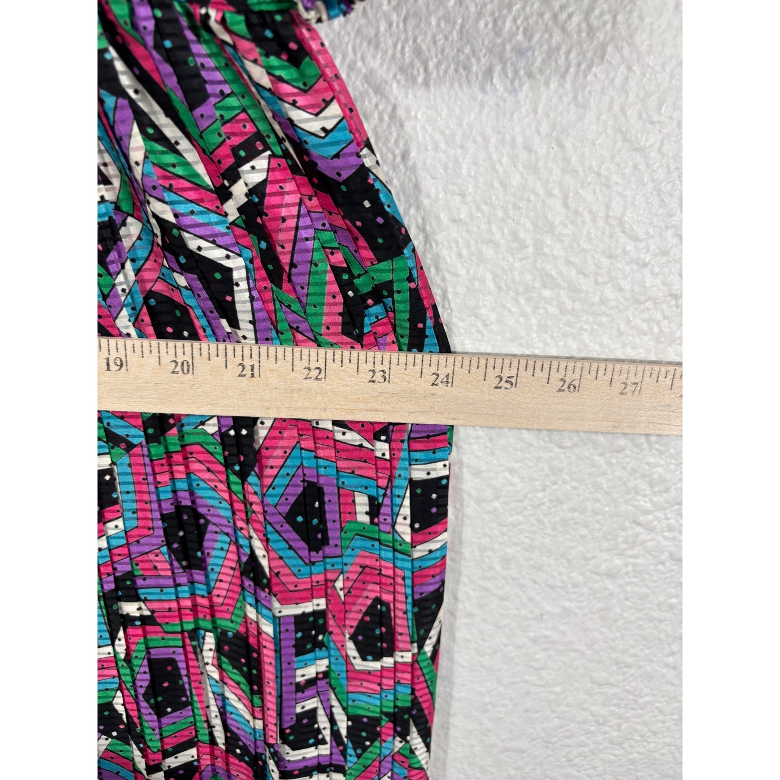 Mayeelok Midi Dress Womens Size Large Multicolor Vintage 80s Geometric Pleated