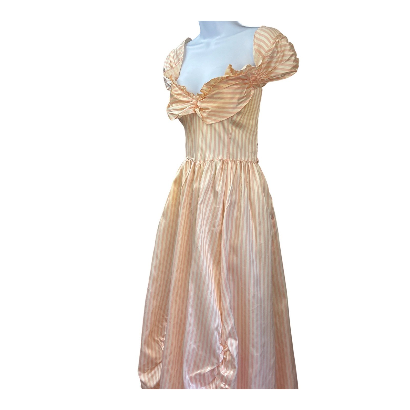 Vintage Gunne Sax Peach Stripe Bow Maxi Dress Prairie Romantic Cottagecore Rare