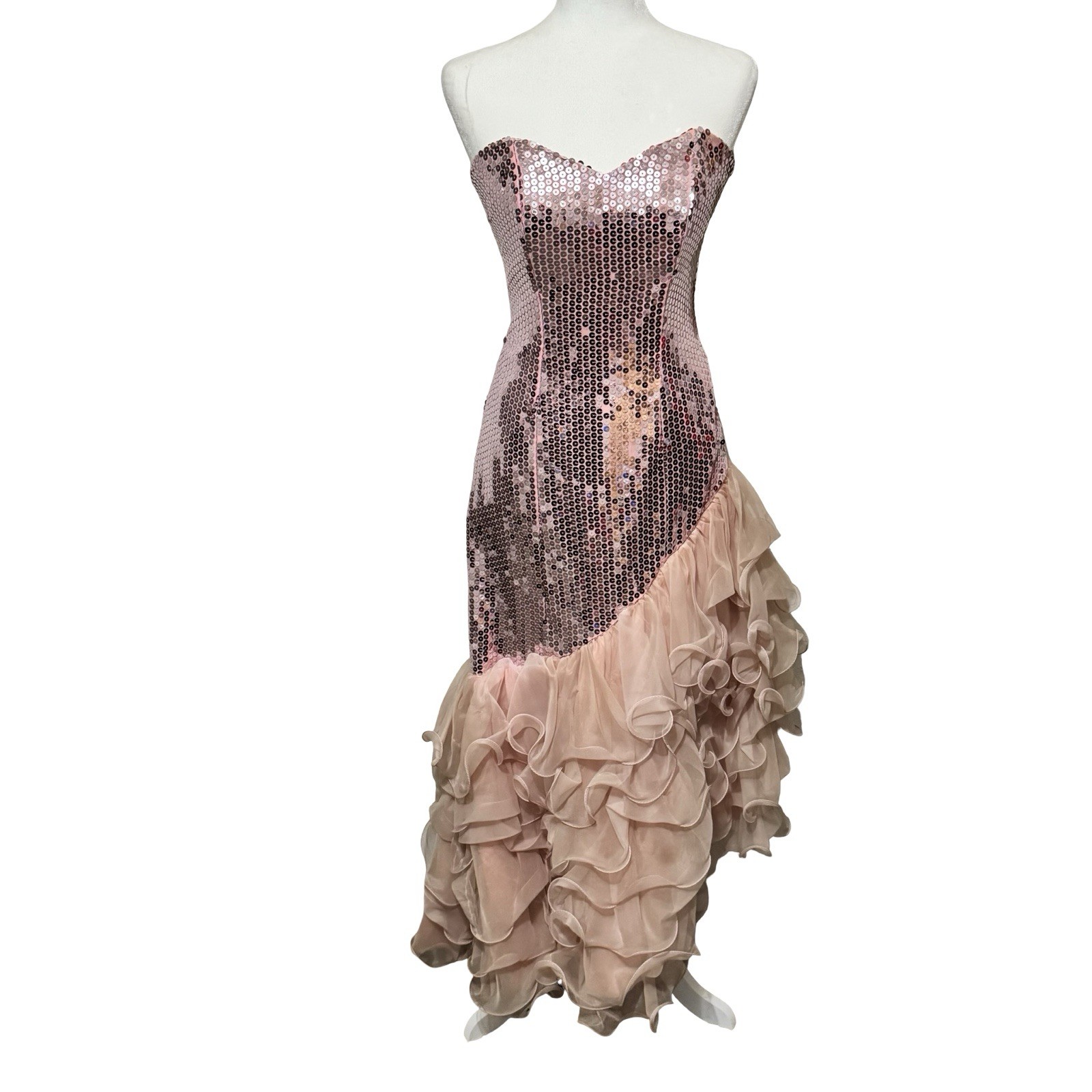 Vintage 80s Nadine Pink sequin strapless prom dress size Small mermaid