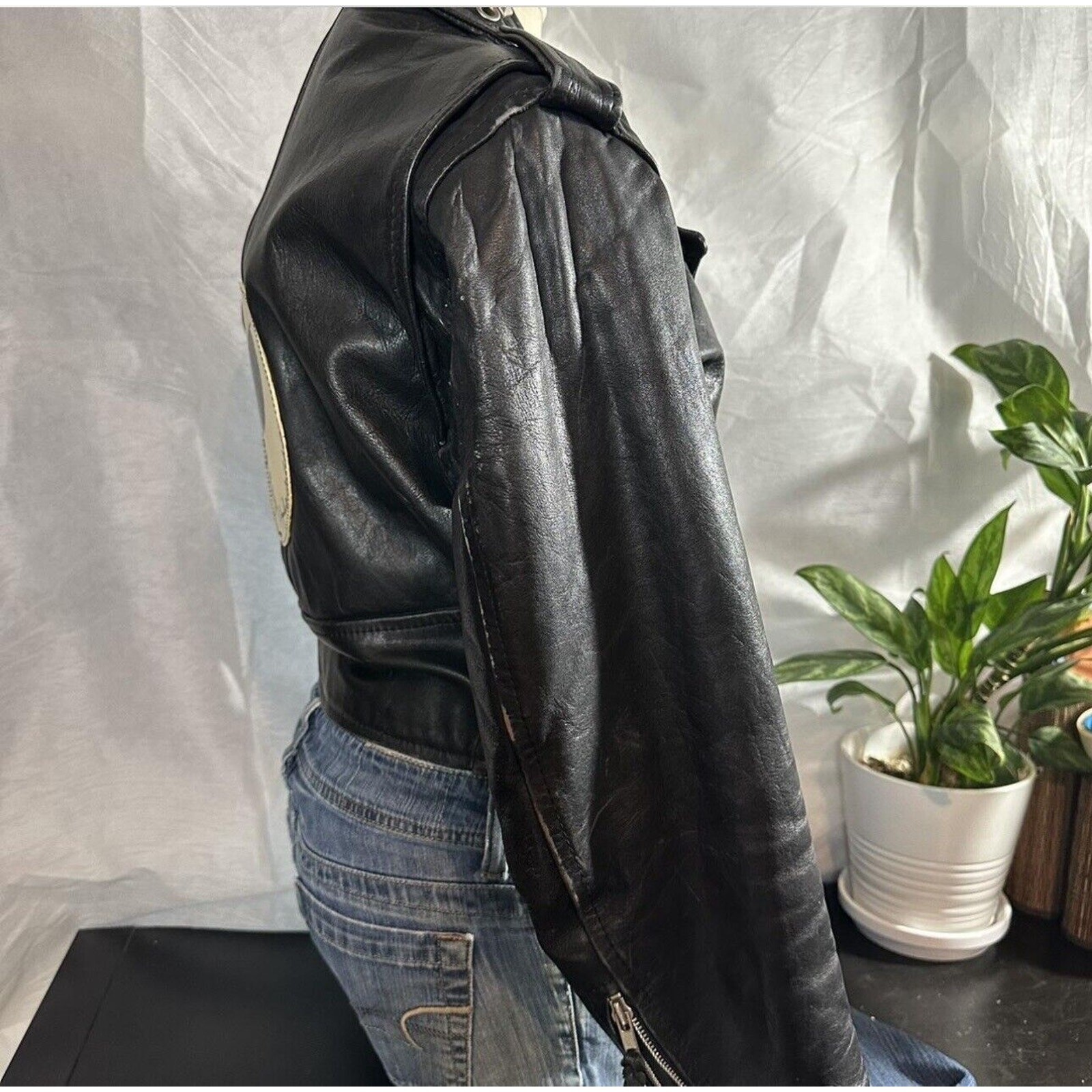Vtg Nightmare Before Christmas Cropped Studded Leather Jacket Hand Painted Jack