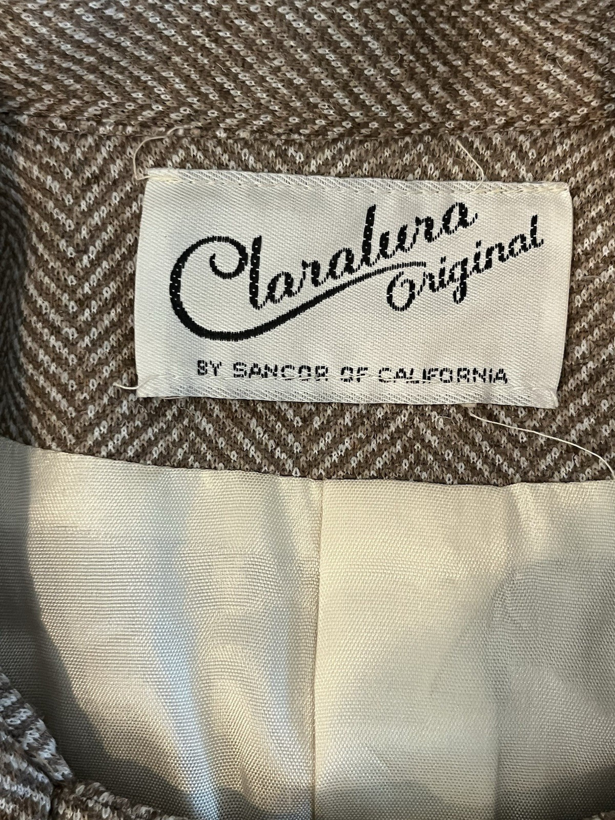 Vintage Claralura Original Herringbone Tweed Wool Real Fur Blazer Jacket Sz S