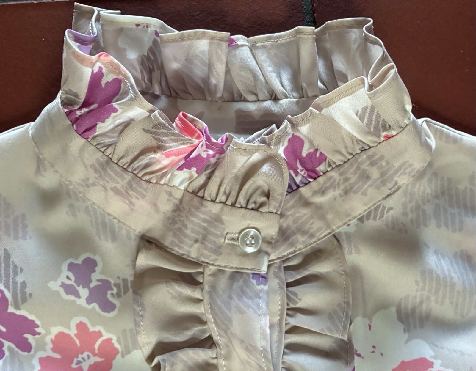 Vintage 80s Lucky Winner Ruffled High Neck Blouse Secretary Geek USA size M