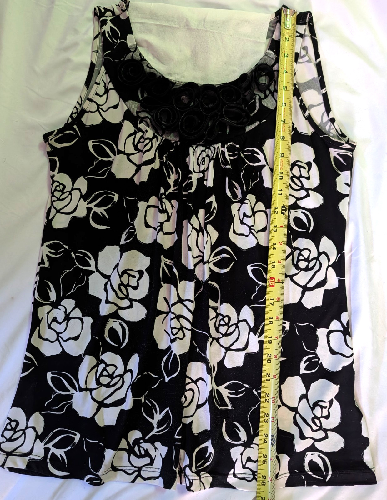 Carole Little VTG Crop Top Sz M Boho Gathers 3D Roses Scoop Neckline and Straps