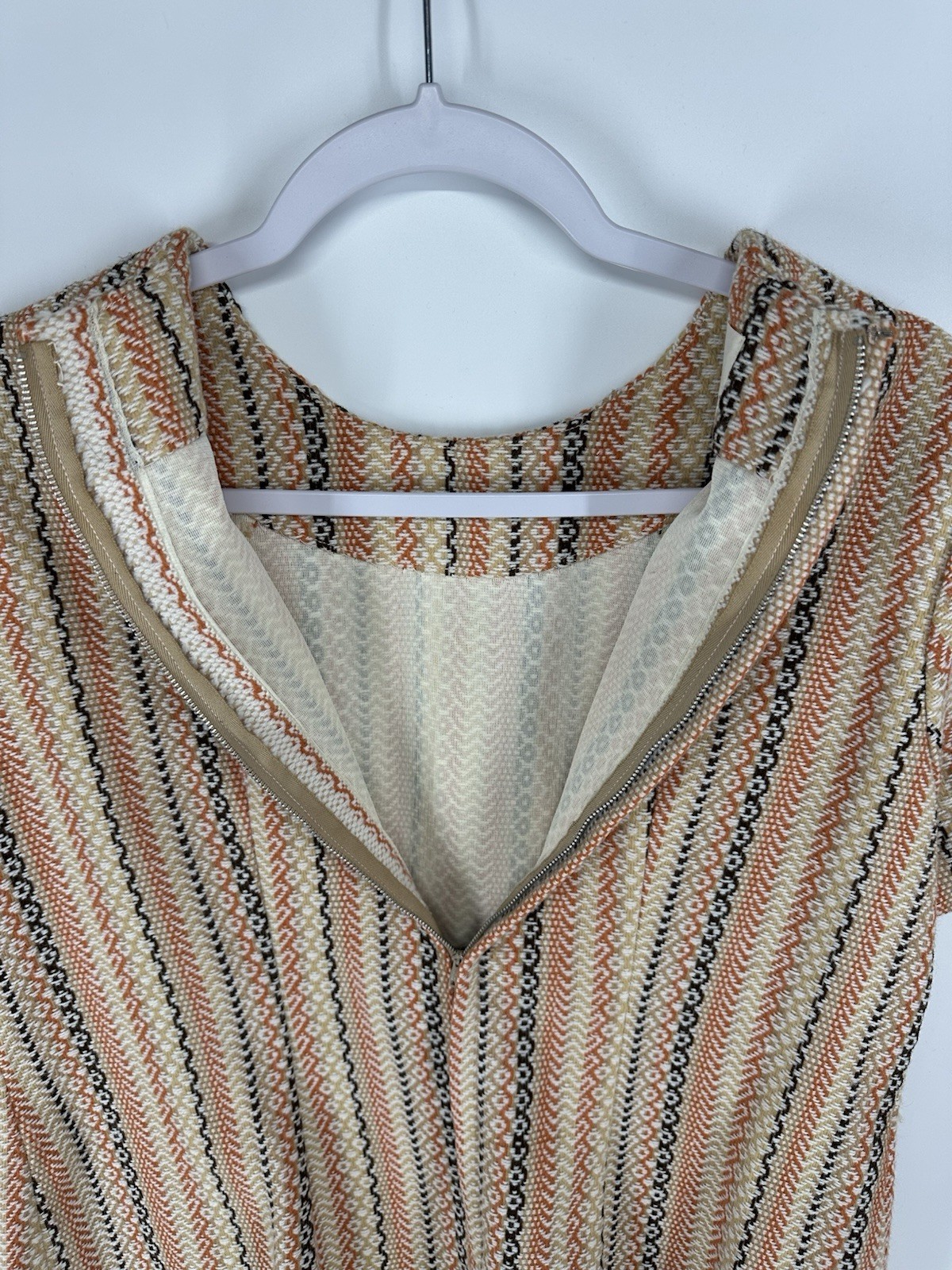 Tailor Mitsui Shift Dress S M BeigeOrange Striped Vintage 60s 70s 80s Women Girl