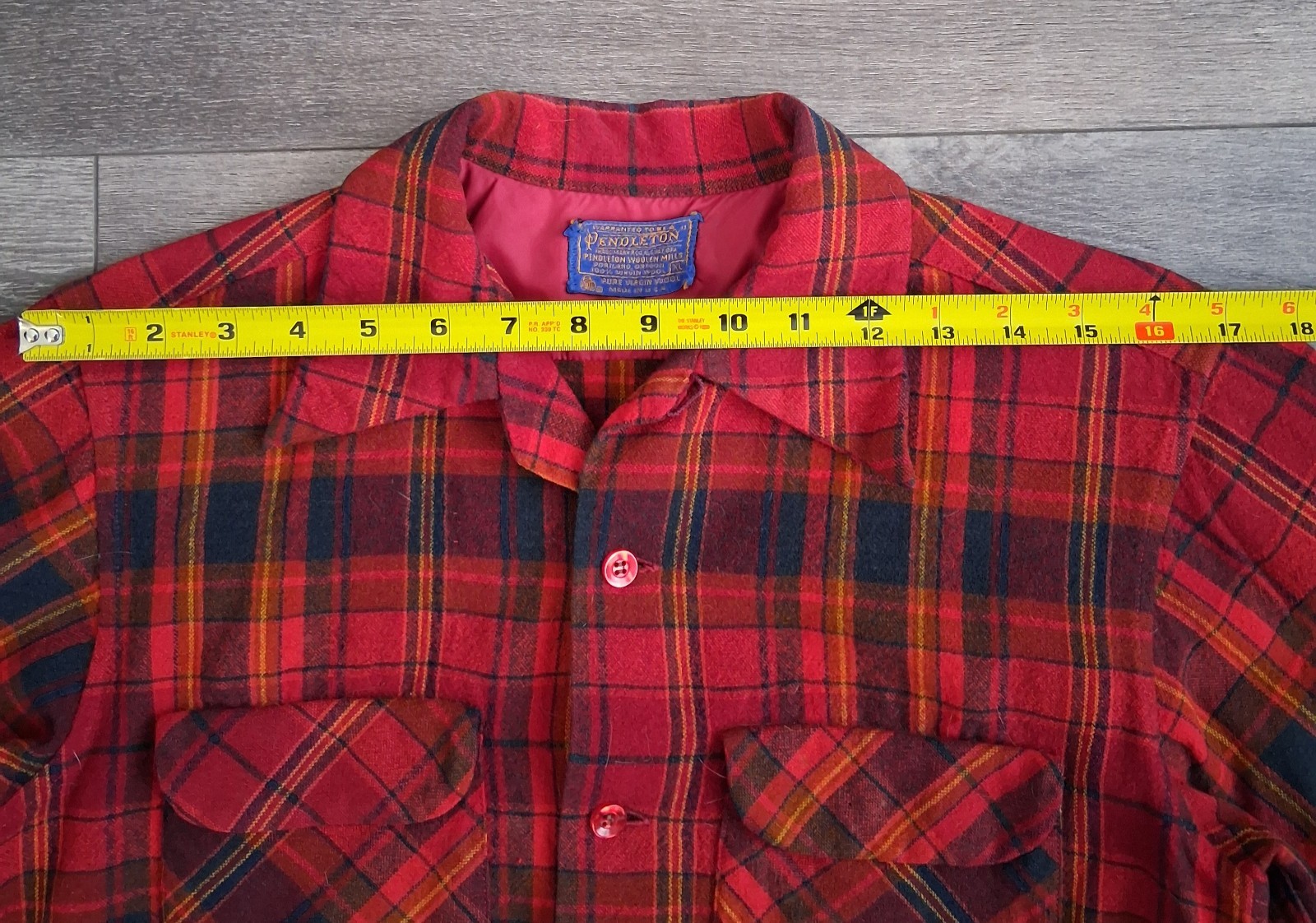 Vintage Pendleton Wool Tartan Plaid Flannel Shirt Red Blue Womans Size XL