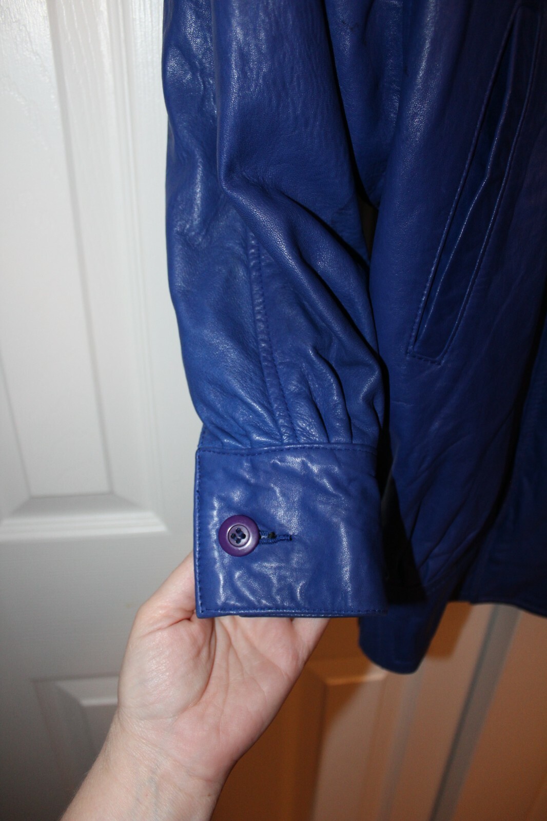 Vintage 80s MAGLIA Electric Blue Soft Leather Bomber Jacket Coat Women’s Size 2