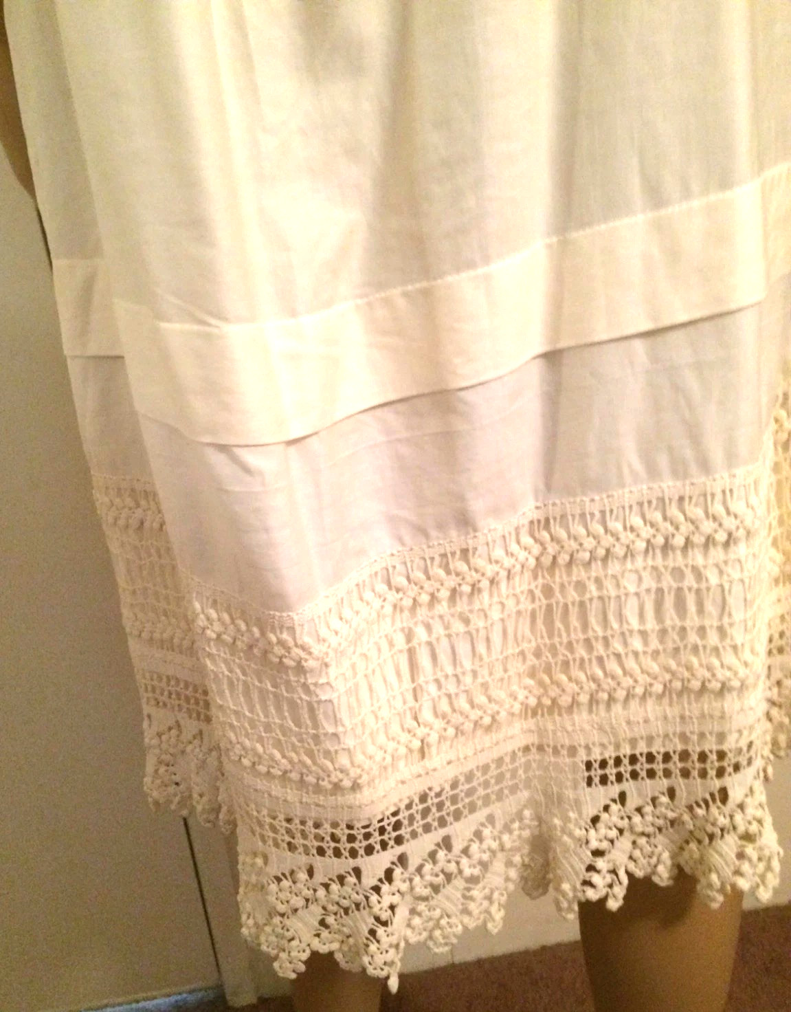 VTG Antique 1930-s Edwardian Nightlygown Crochet Bobbin Knit Cream Ecru Long S M