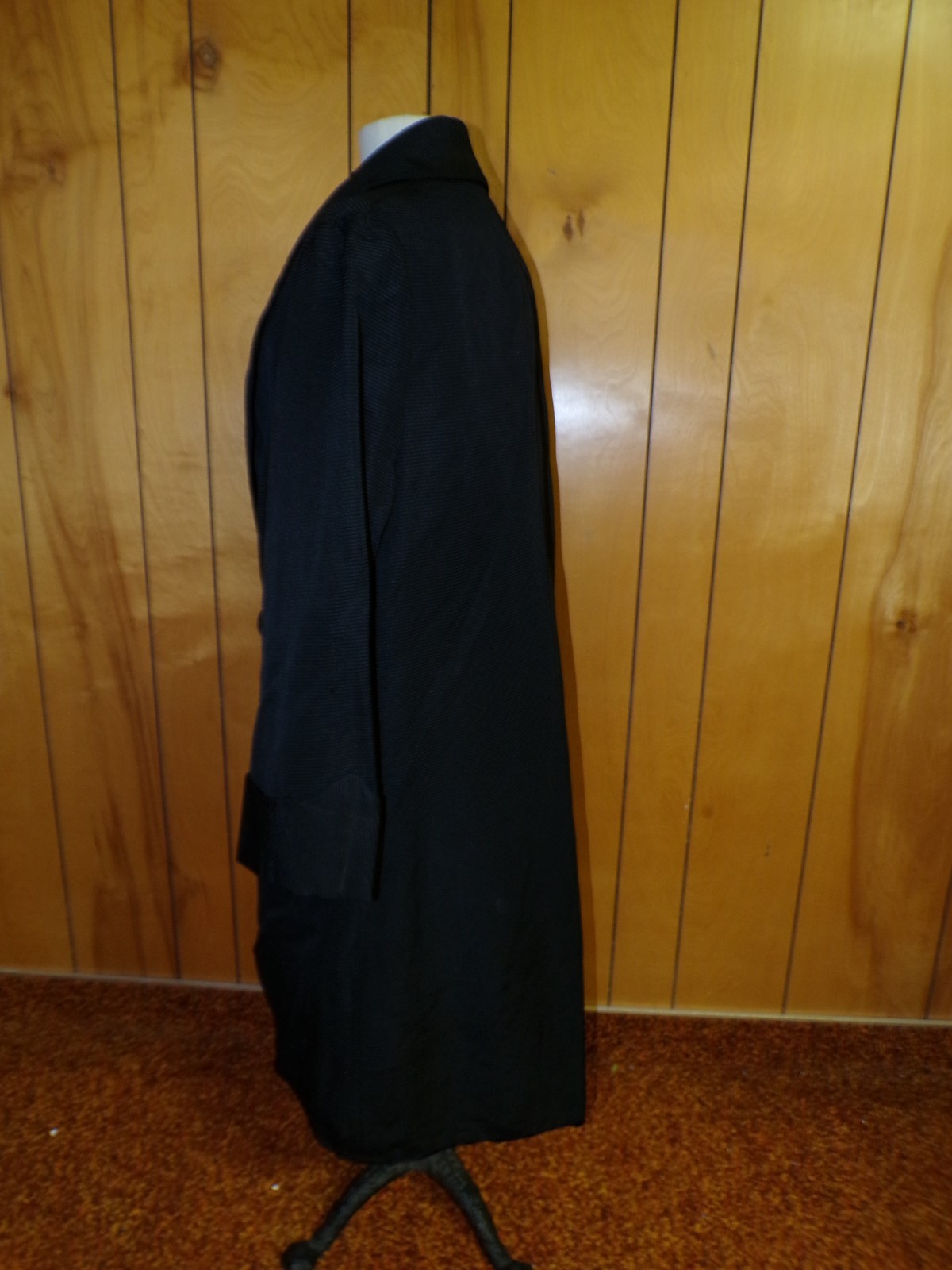Antique Faille Black Opera Coat Satin Lining Bust 46″