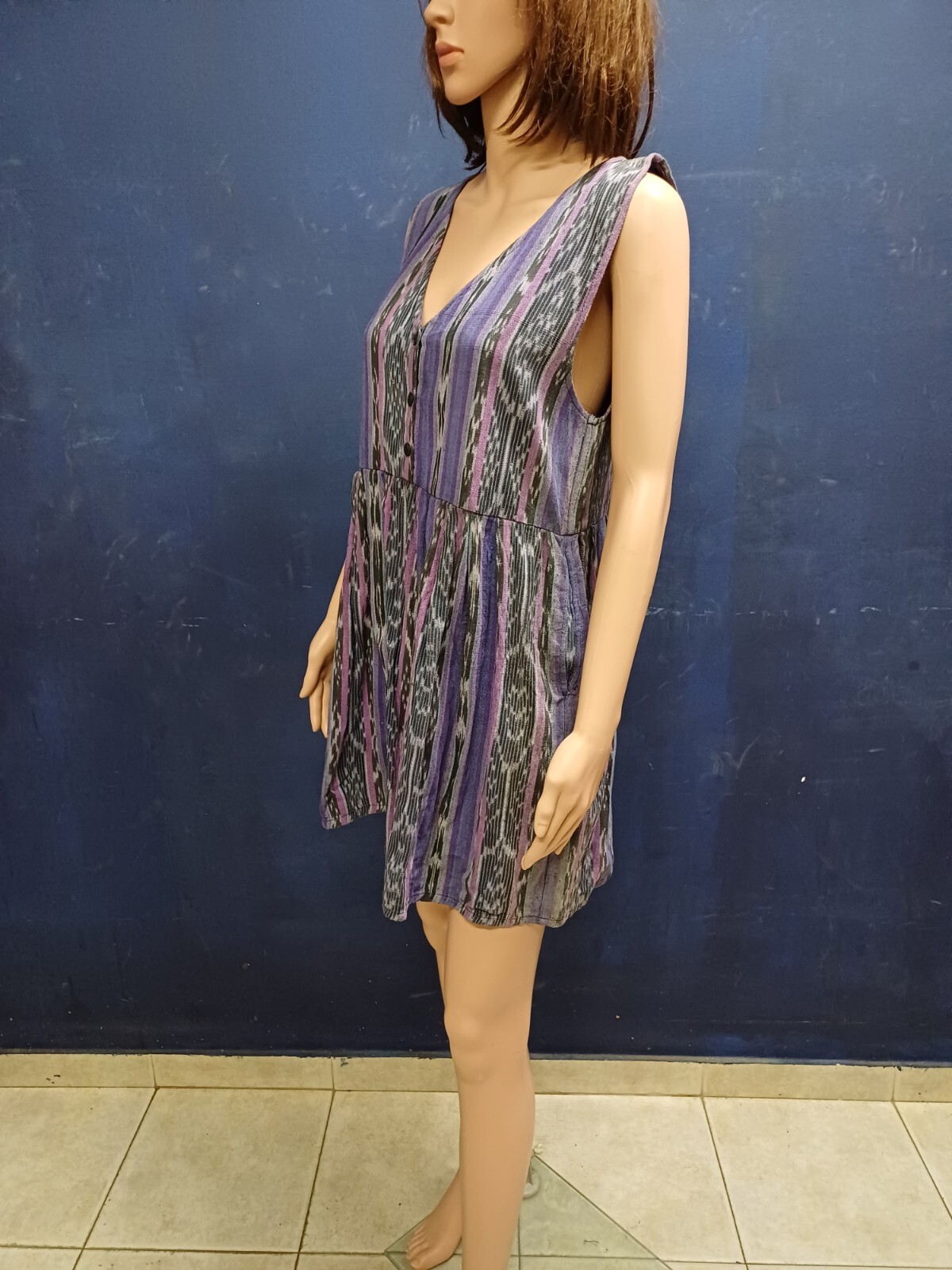 Vintage Guatemalan Mayan Aztec Women Cotton Boho Hippy Mexican Mini Dress Sz M
