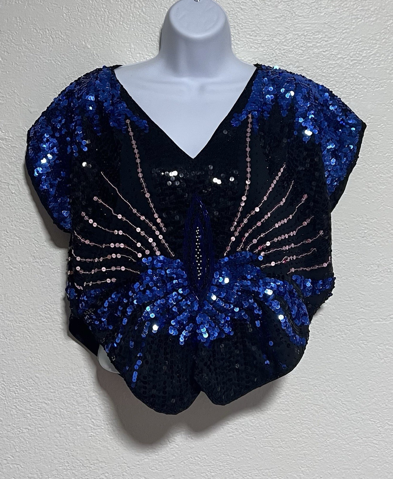 Vtg Disco 1980s Sequin Butterfly Top Batwing Dolman Sleeve Hand Embroidered