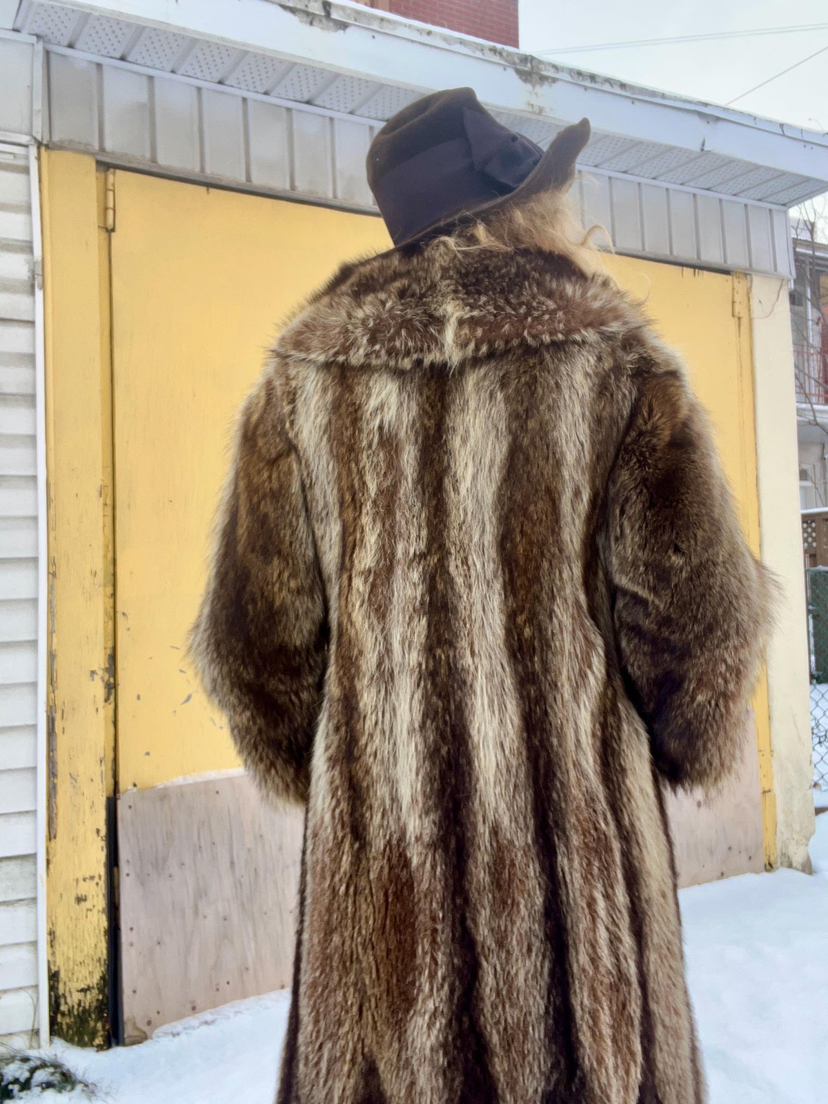 FULL LENGTH RACCOON Vintage 1970s Double Breasted Striped Racoon Fur Coat