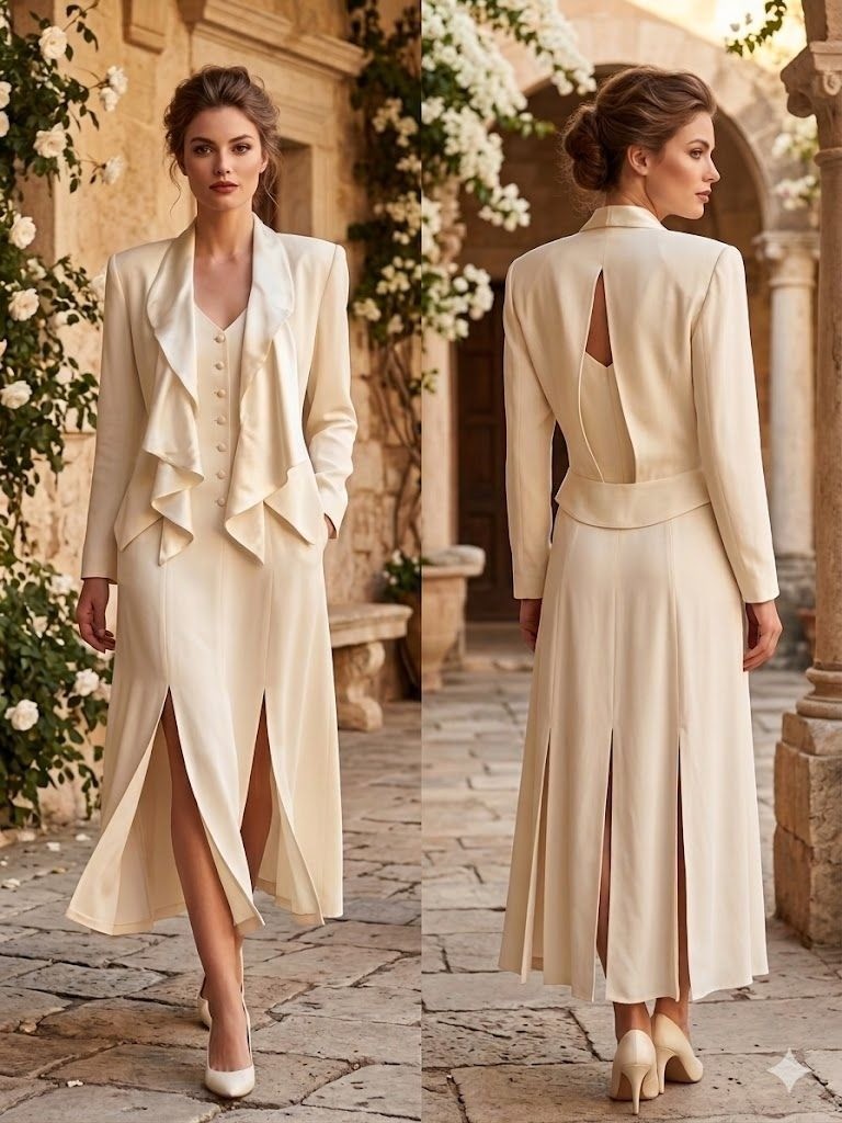 Vintage 1990s Minimalist Bridal Gown Satin Trim Open Back Wedding Dress Jacket 4