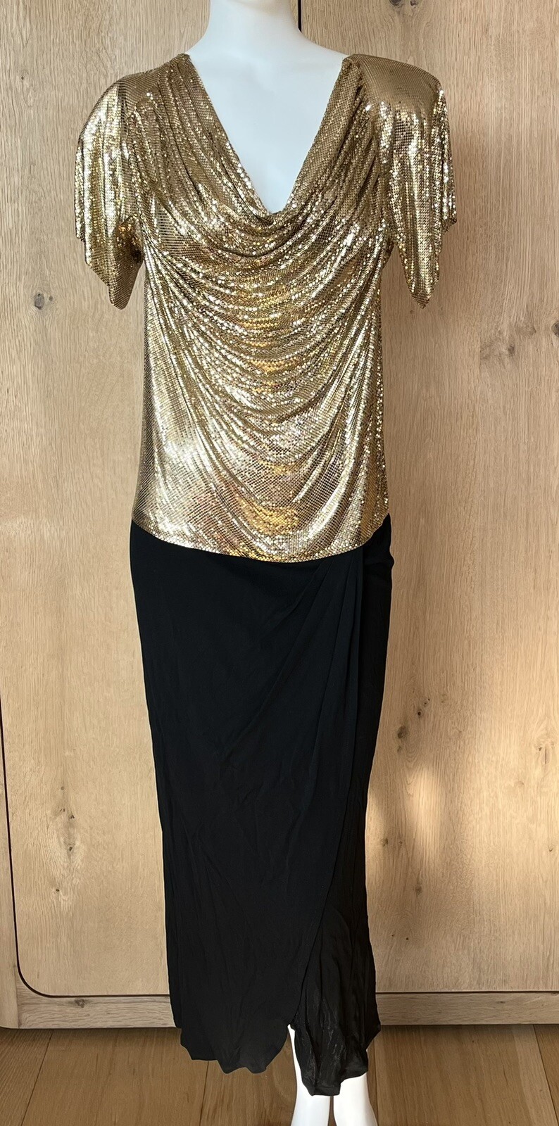 Vintage 1970s Metal Mesh Ferrara Gold Chainmail Dress Lindissima San Juan Small