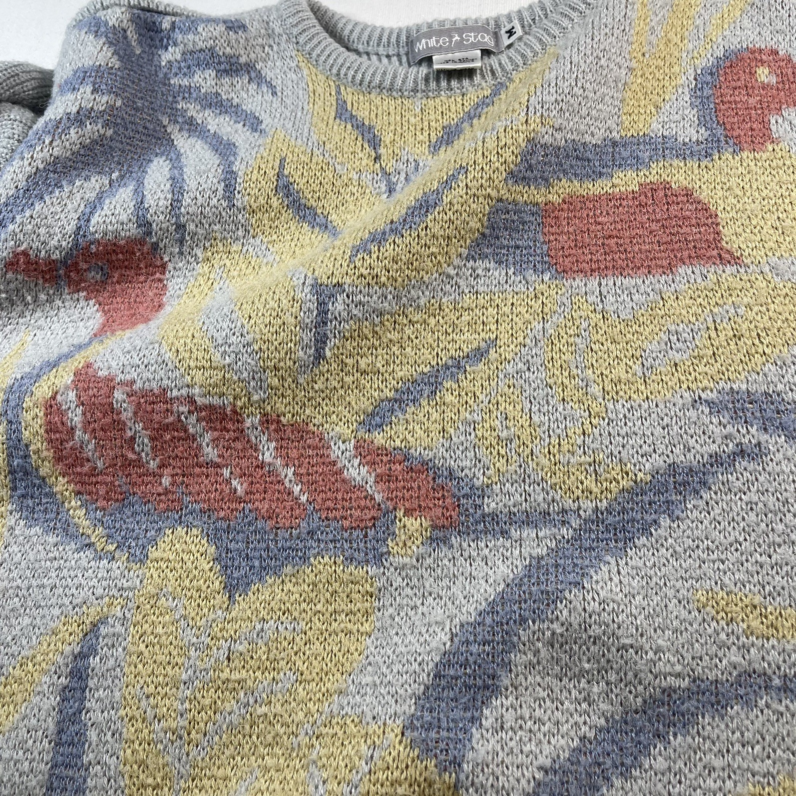 Ducks in the reeds Knit Sweater, mallard grey blue pink yellow animal print