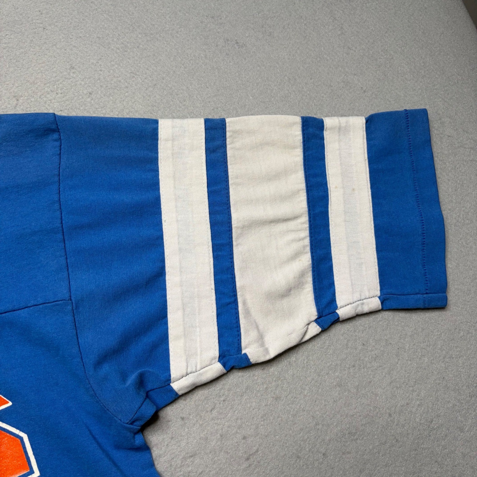 Logo 7 Shirt Womens M Blue New York Mets Vintage 80s Jersey Style Striped Sleeve