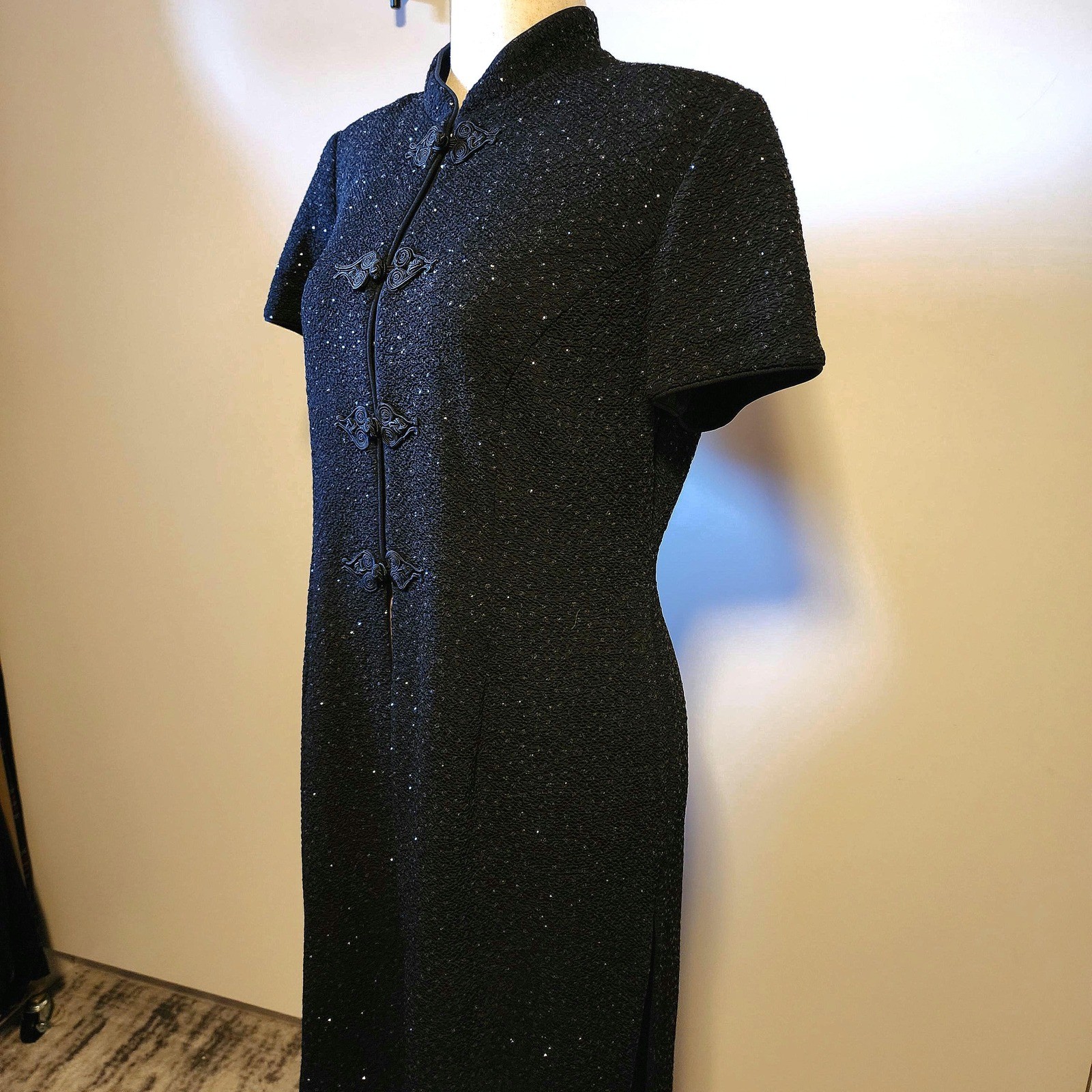 R&M Richards Karen Kwong Vintage Black Sparkling Dress Jacket Frog Closure 16