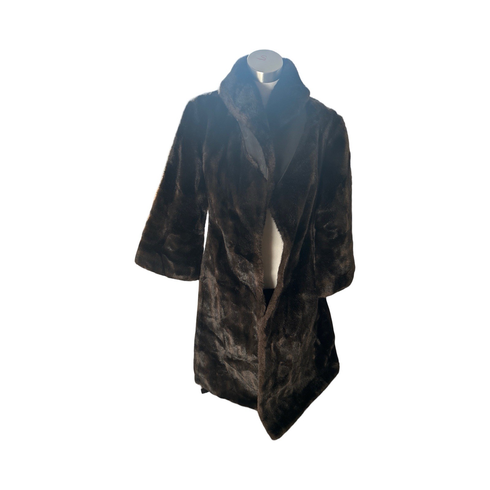 Vintage 70s Belted Faux Mink Fur Coat | SZ L Dark Chocolate Brown Union Made