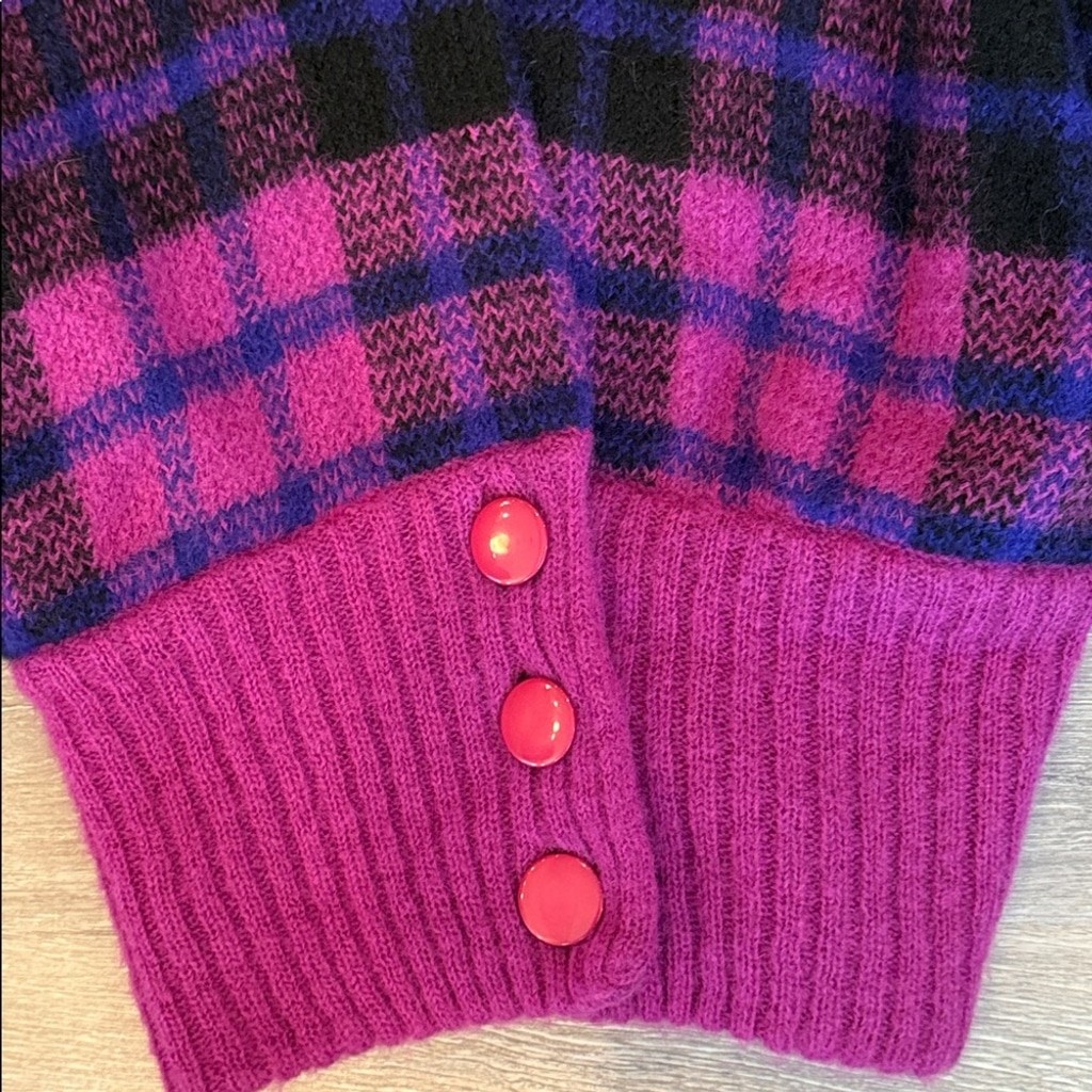 Vintage bold magenta plaid wool mohair blend plaid oversized sweater jacket S-L