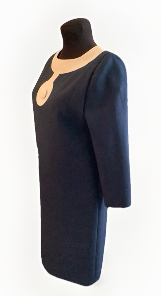 PIERRE CARDIN Modern Dress Sz 10US Med-Lrg Navy Blue Color Block Exl’t Cond