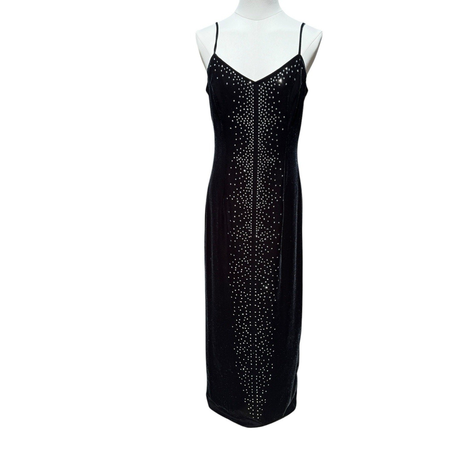 Vintage 90’s Black Stretch Glitter Velvet Grunge Maxi Dresssz 12 whimsigoth Y2k