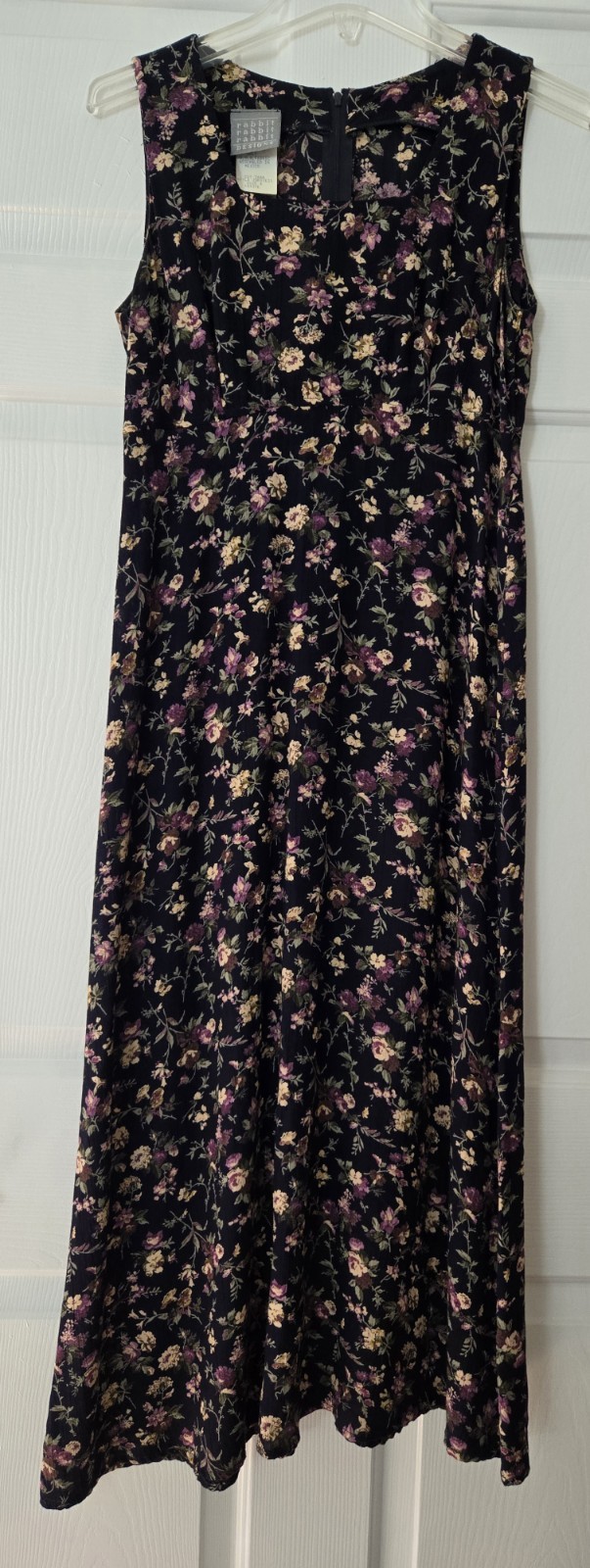 Vtg Rabbit Designs Purple Floral Maxi Dress Grunge Goth Boho Sz 4 Petite