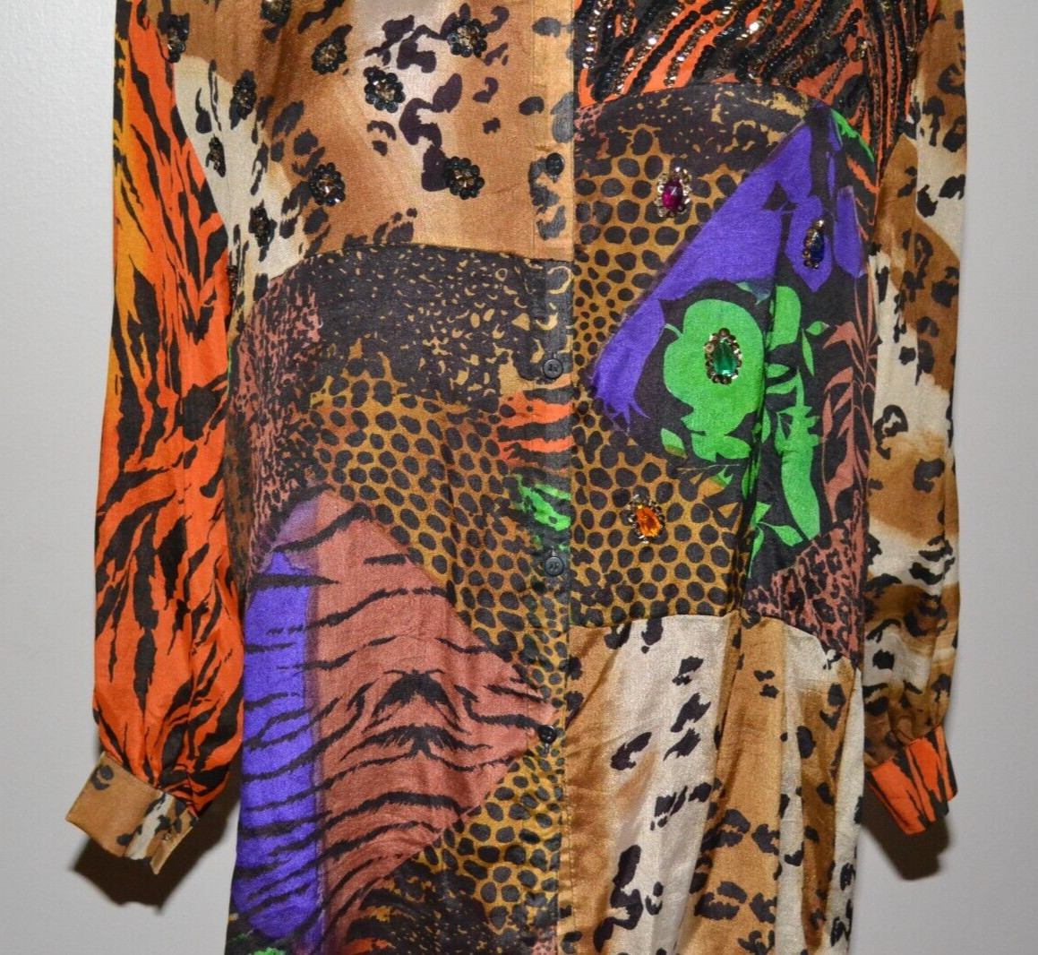 Judith Ann Rare Vintage Silk Button Down NWT – Sequin Embellished Hi-Lo Blouse M