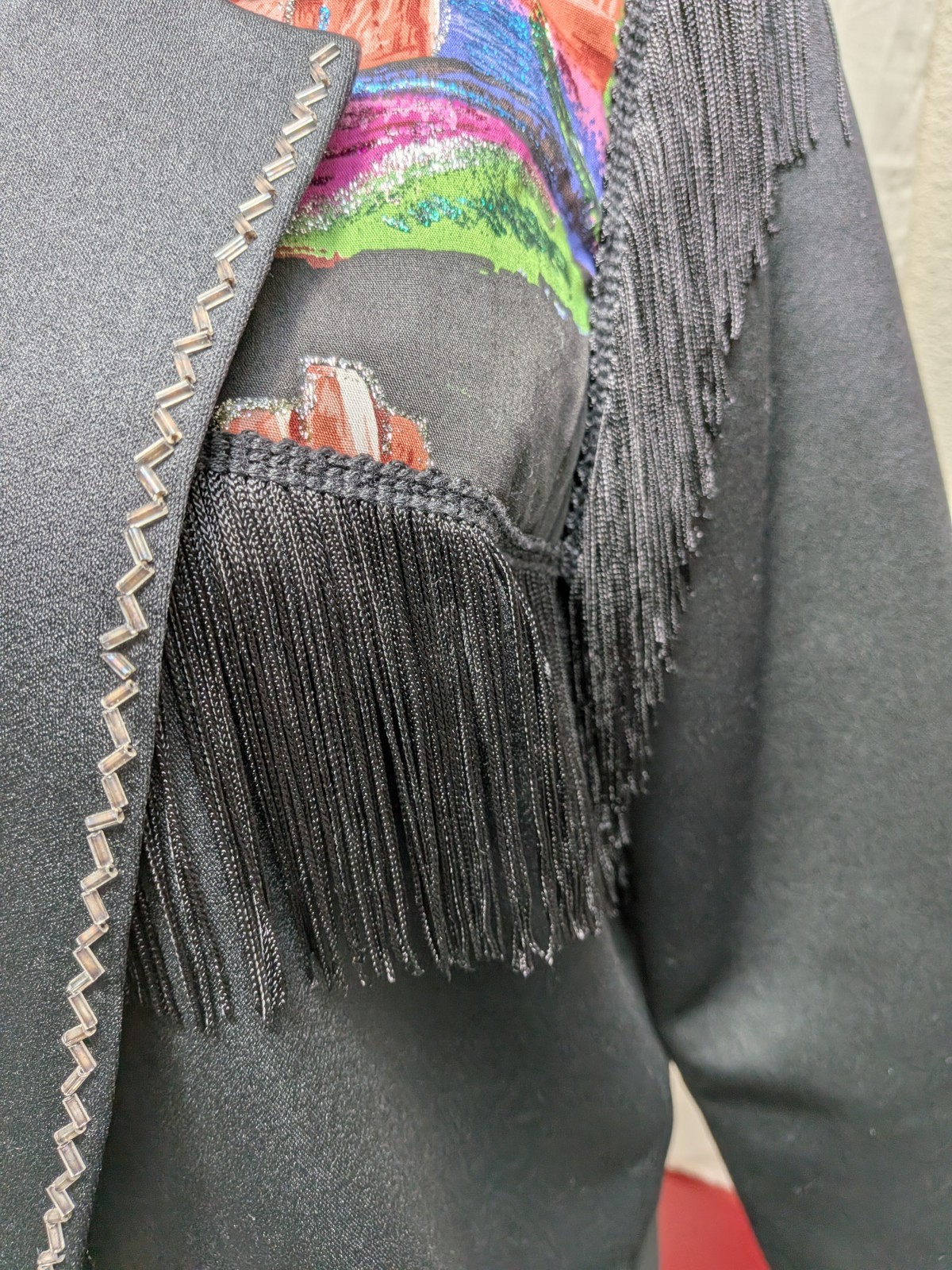Sz 14 Single Button Blazer Applique Unique Embroidered Designs Southwest Fringe
