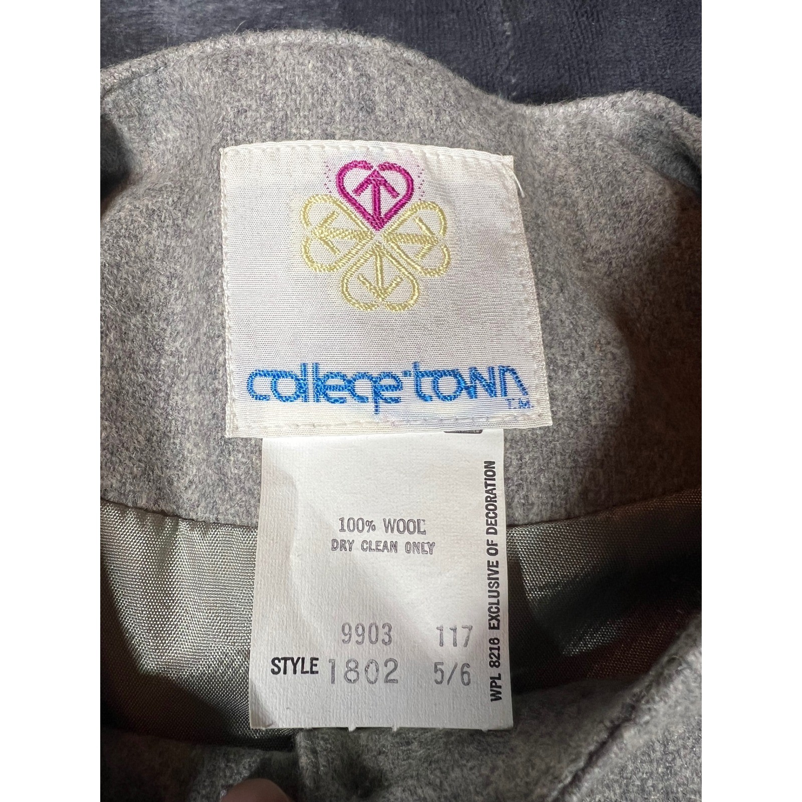 College Town Wool Suit Set Vintage Gray Blazer Skirt Set Size 5/6 NWT
