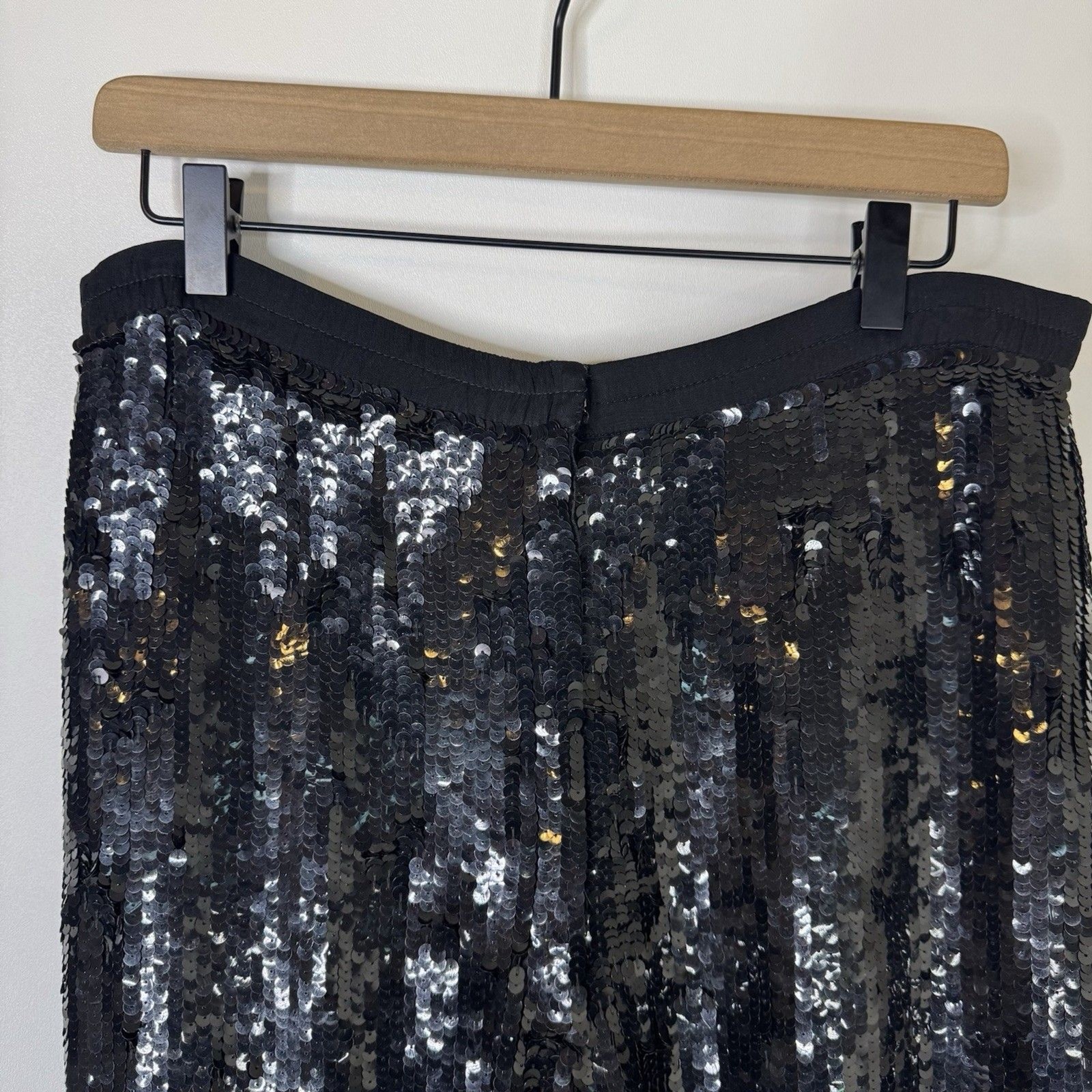 Vintage Modi Womens Medium Allover Sequin Pants 100% Silk Black 80s Glamor