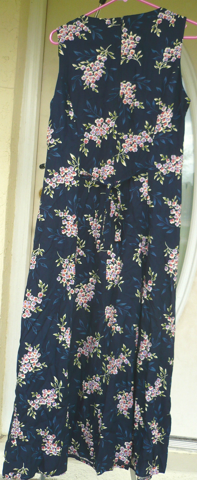 90S VTG SPRING PINK FLORAL SLEEVELESS MAXI SZ S M CRISS CROSS STRAPS DRESS WOMEN