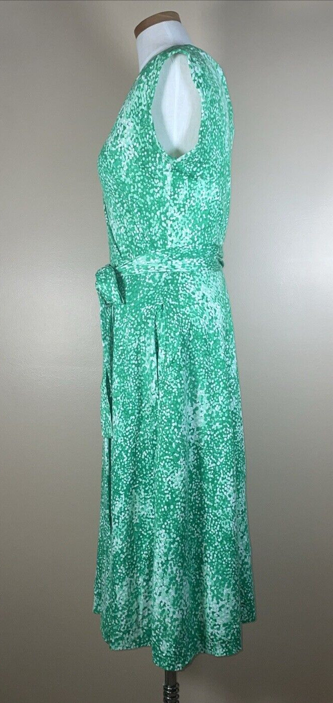 Vintage Eva Robert Janan 1970s Green Print Wrap Dress NOS NWT C-35″ 6 8