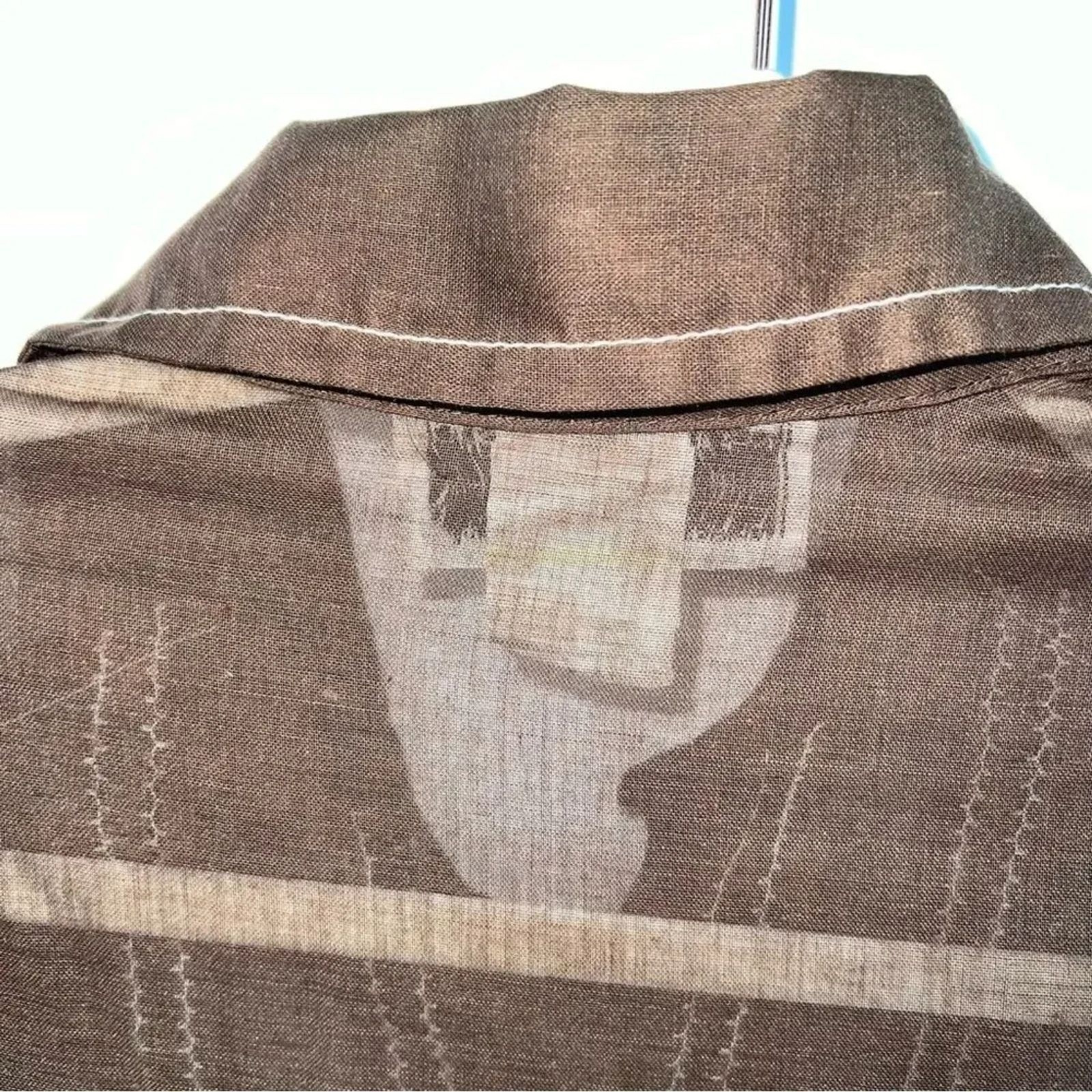 Kenny Classics 60s Sheer Brown Blouse w/Solid White Skirt Accent Stitching-Sz 8