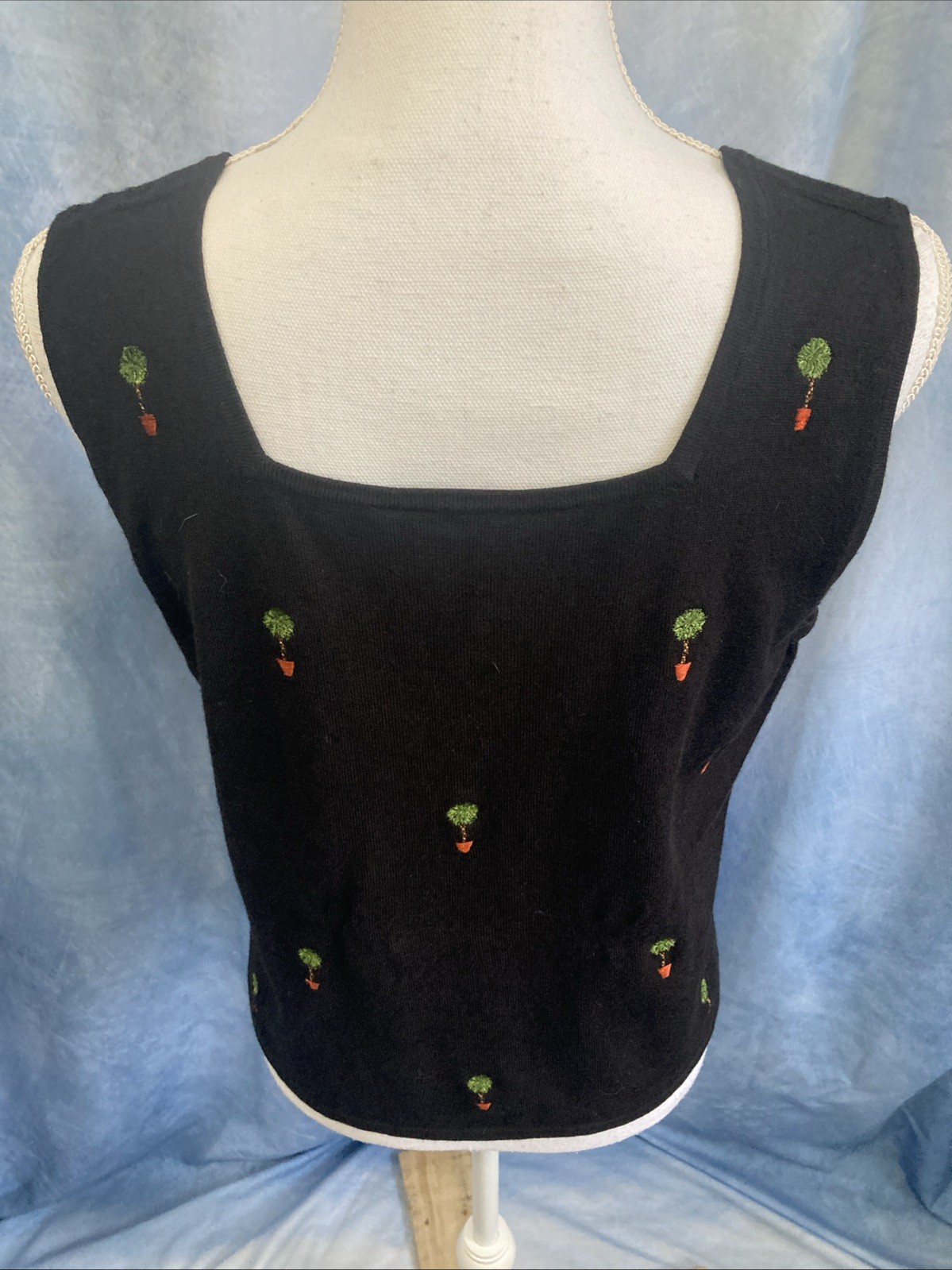 Vtg 90s Etoile 2pc Cardigan & Shell Set XL Black Topiary Embroidered Twinset GUC